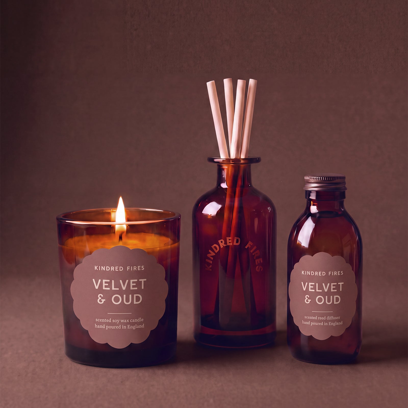 Velvet & Oud Large Refillable Soy Candle & Reed Diffuser Bundle