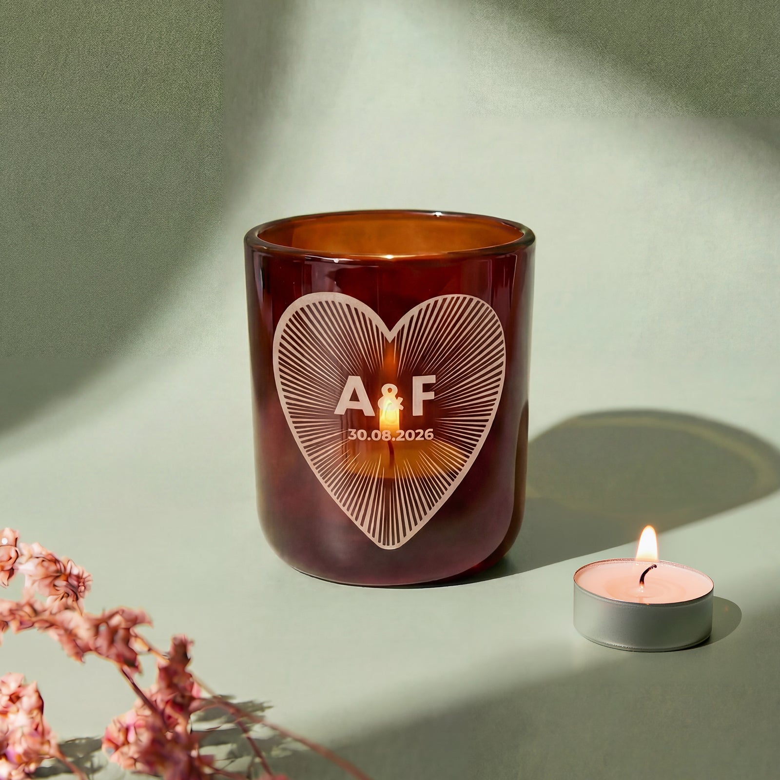 Engagement Gift Heart Tea Light Holder with Refillable Soy Candles in Luxury Gift Box