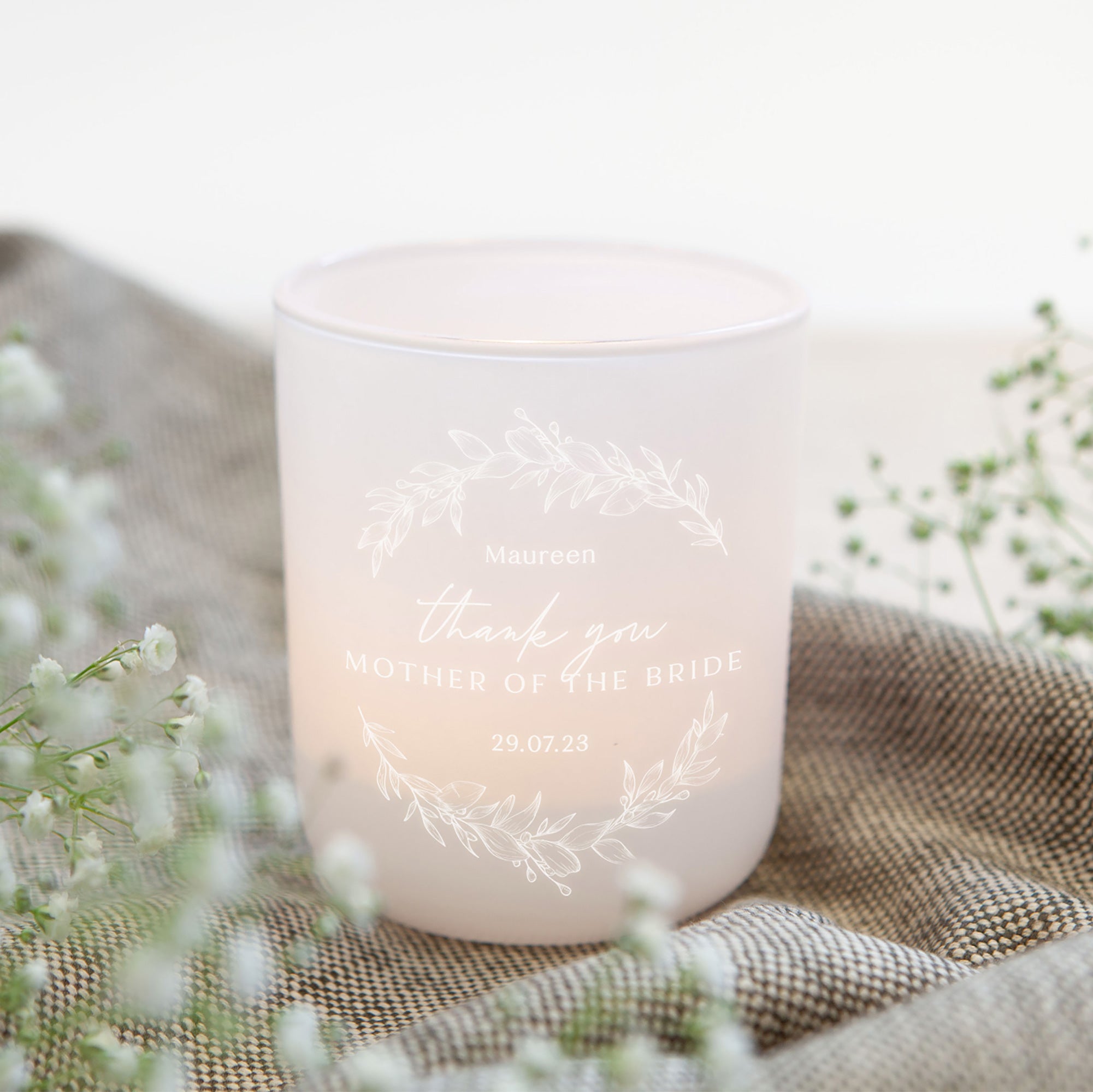 Mother of the Bride Thank You Gift Tea Light Holder Keepsake with Candles in Luxury Box