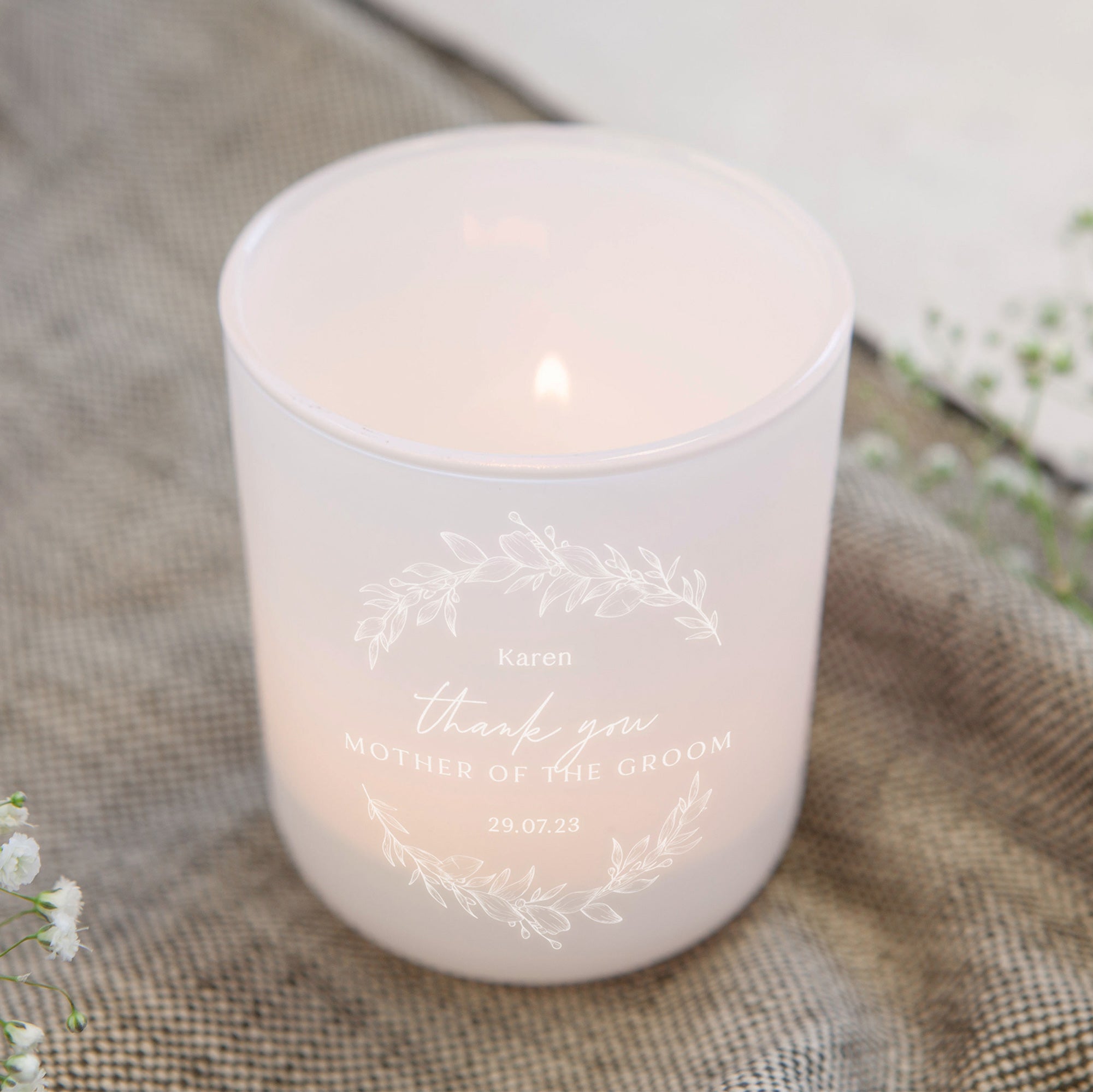 Mother of the Groom Thank You Gift - Personalised Tea Light Holder with Candles in Luxury Box