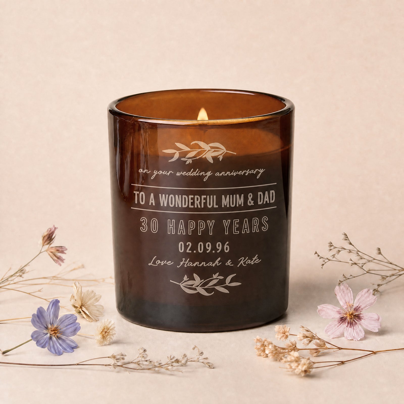 Wedding Anniversary Gift for Mum and Dad – Personalised Soy Candle in Luxury Gift Box