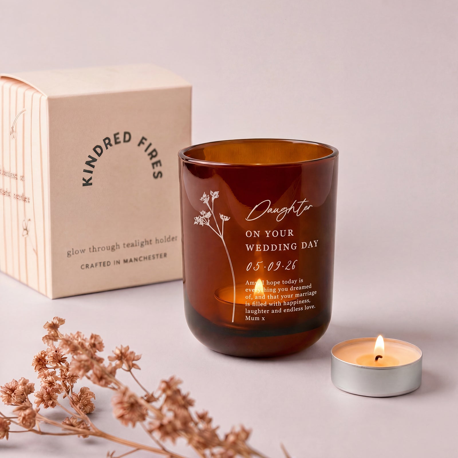 Wedding gift Daughter Tealight Holder with Candles – Luxury Gift Box, Refillable Keepsake