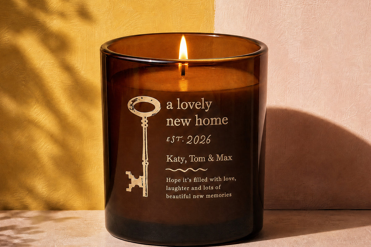 Housewarming Gift Key to New Home Engraved Candle in Luxury Box, Refillable & Ready to Gift