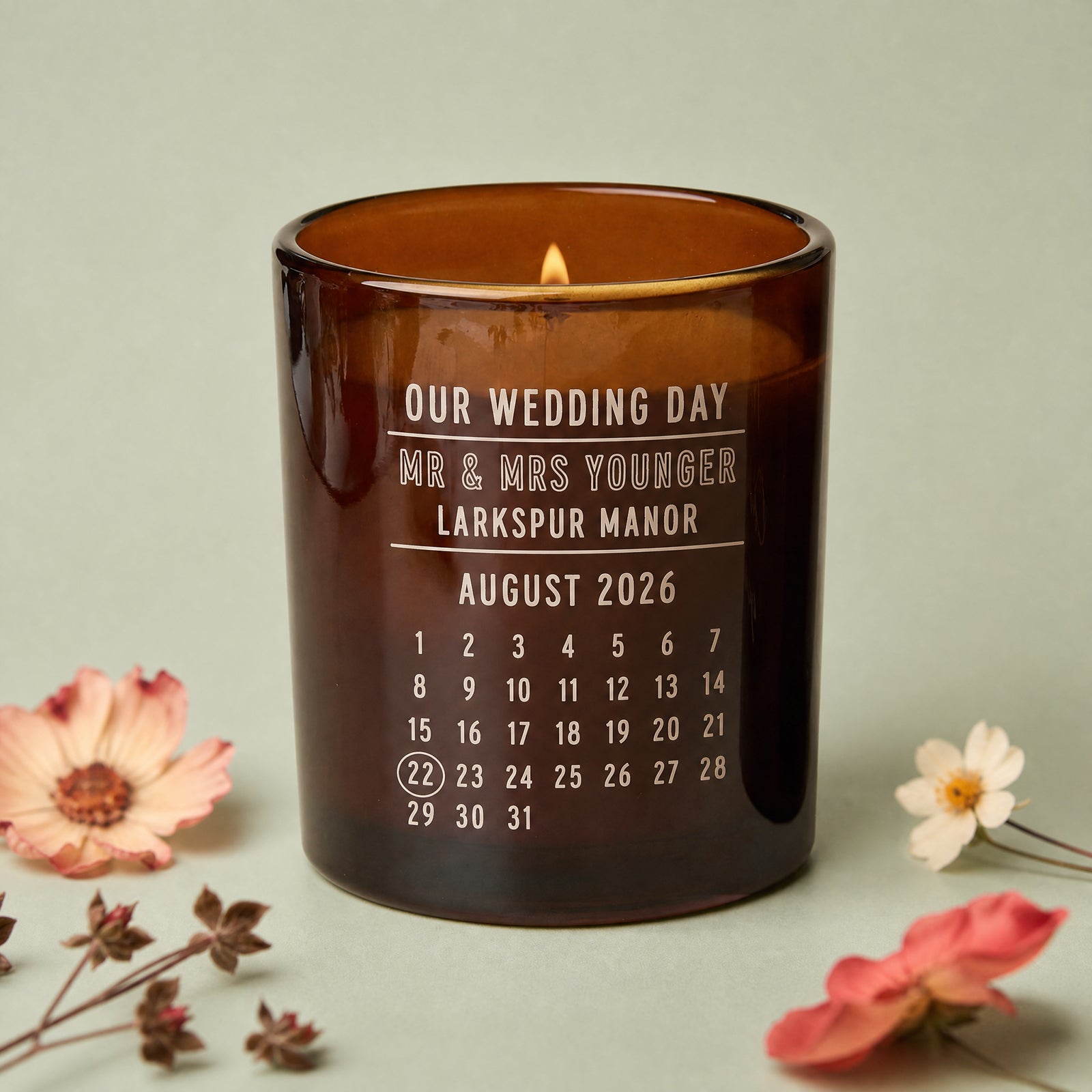 Wedding Gift Personalised Date Candle – Unique Engagement Gift in Luxury Gift Box, Refillable