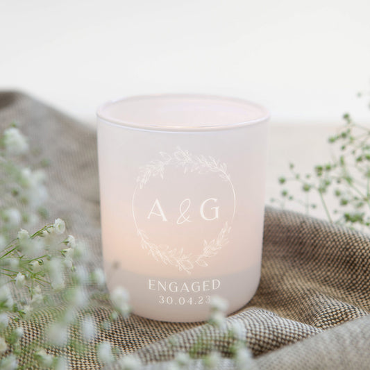 Engagement Keepsake Gift Personalised Tea Light Holder with Candles