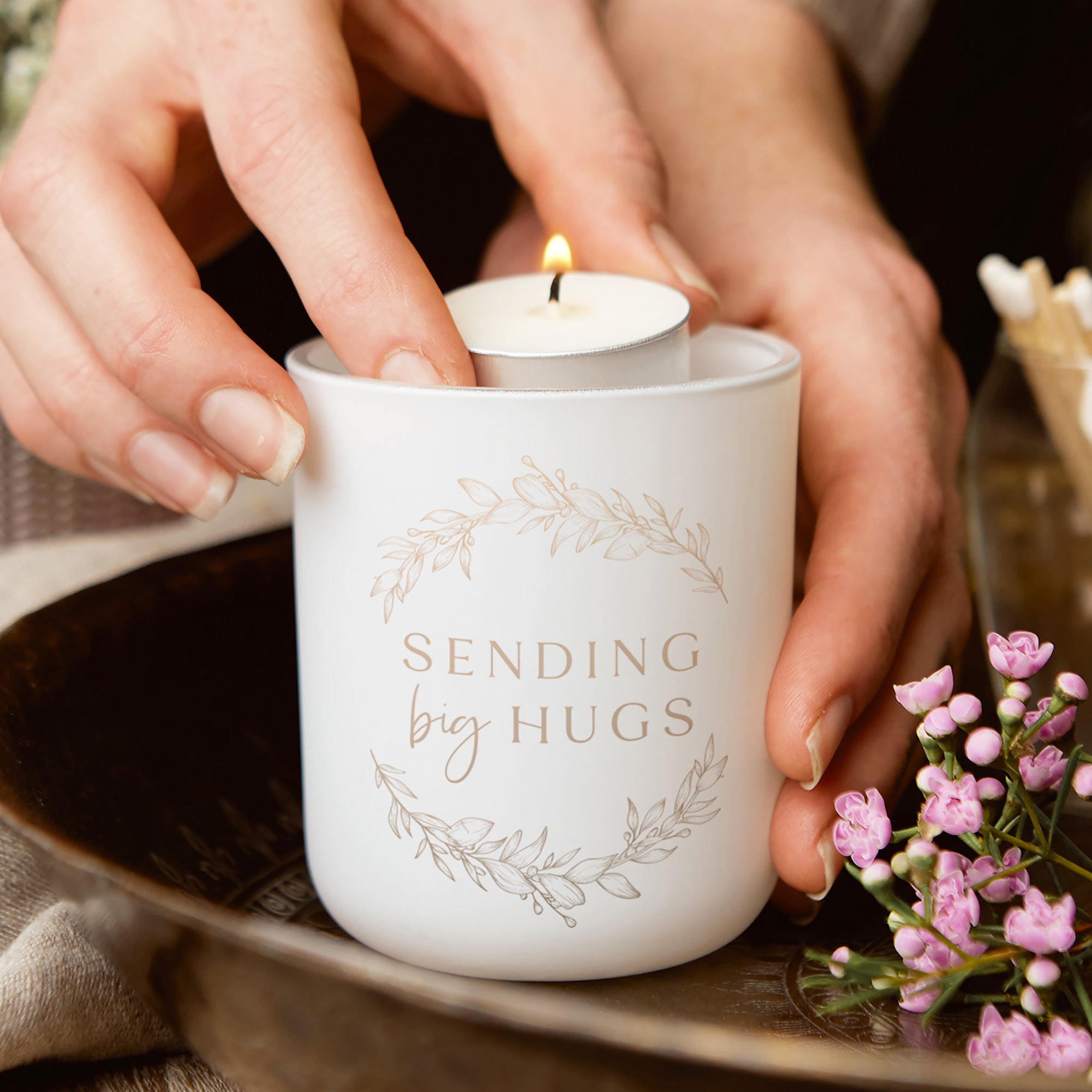 Thinking of You Gift Sending Big Hugs Tea Light Holder in Luxury Gift-Ready Packaging