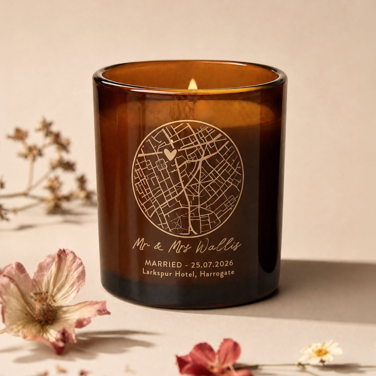 Wedding Gift Custom Map Engraved Soy Candle in Luxury Gift Box, Refillable and Personalised