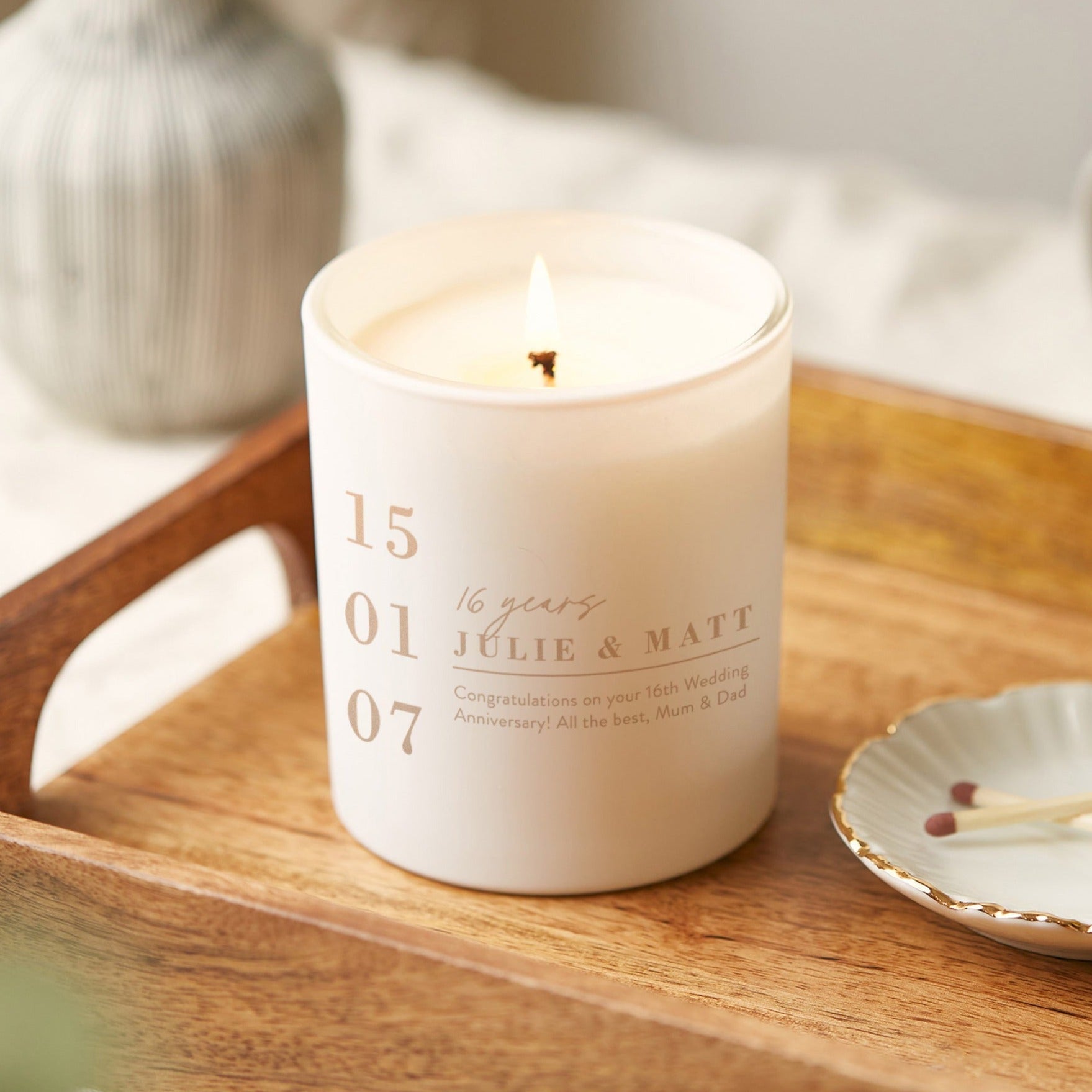 16th Wax Anniversary Gift - Engraved Soy Candle in Luxury Gift Box, Personalised Wedding Gift