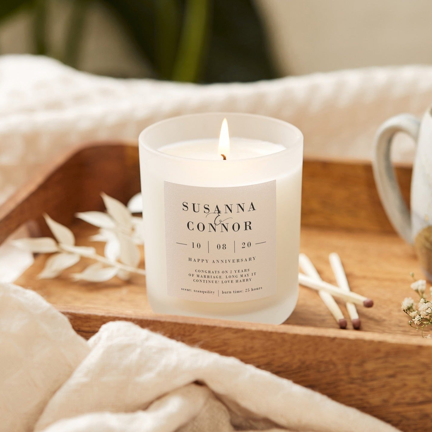 2nd Anniversary Gift Candle – Personalised Soy Wax, Luxury Gift Box, Wedding or Thank You Gift