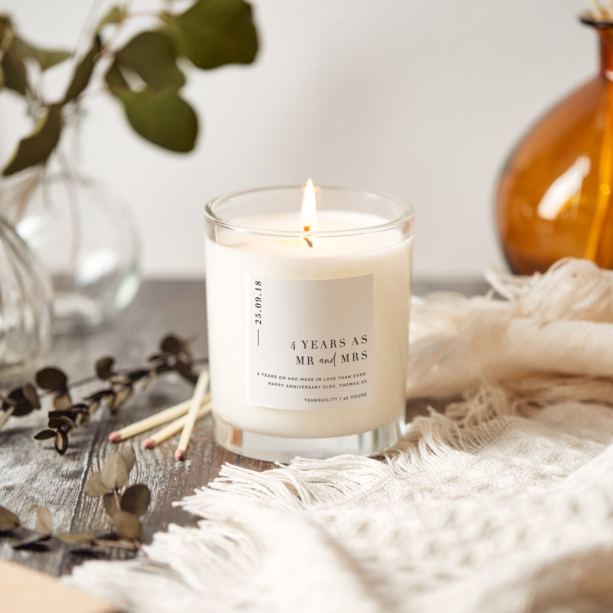 4th Anniversary Gift for Couple - Personalised Soy Wax Candle in Luxury Gift Box