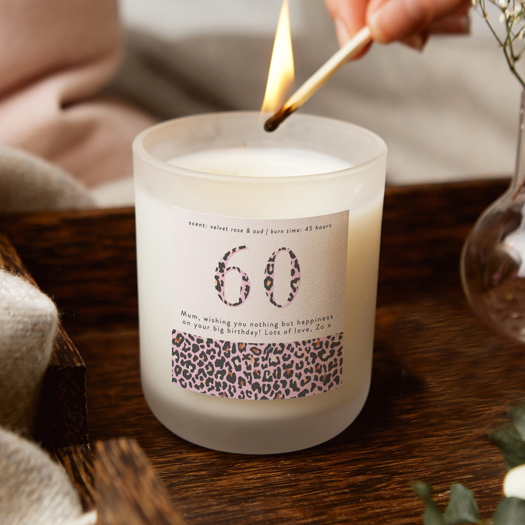 Birthday Gift for Her - Pink Leopard Print Candle in Luxury Gift-Ready Box, Personalized