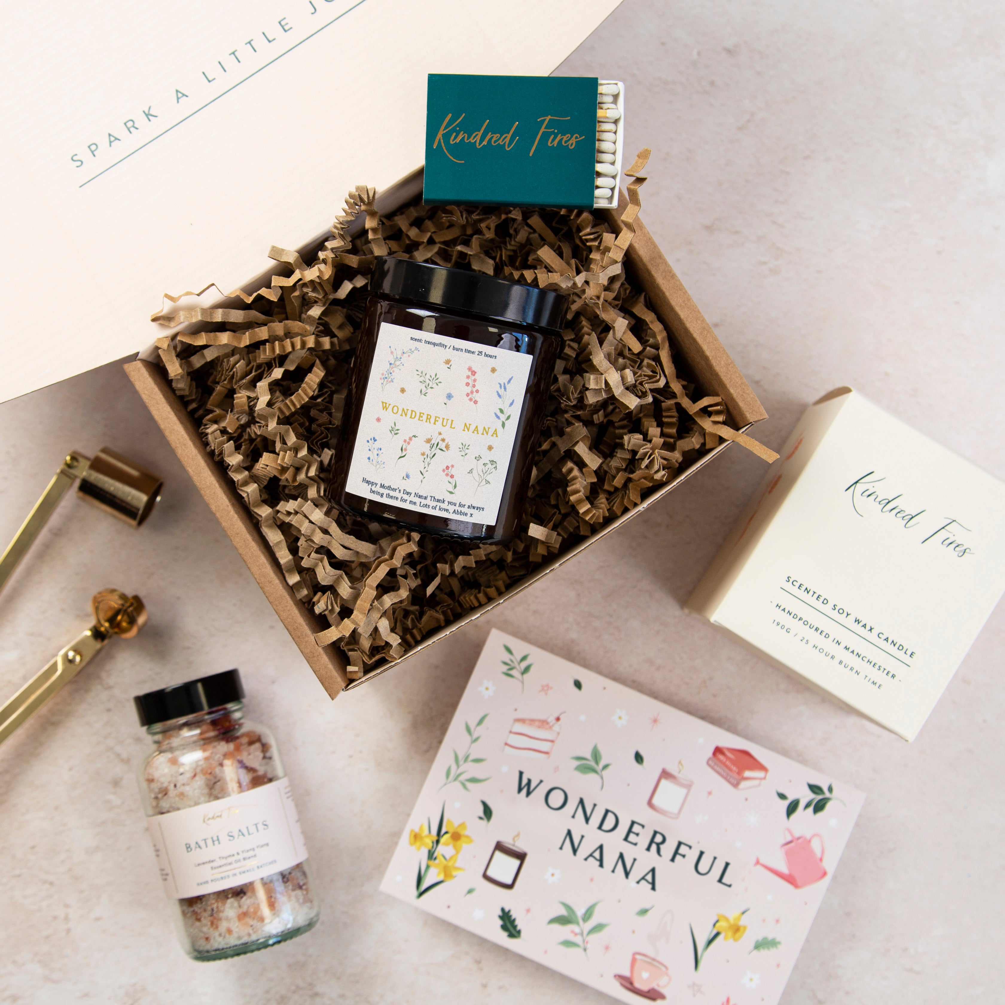 Birthday Gift Personalised Candle Set for Nana with Jar Candle, Matches & Bath Salts in Luxury Box