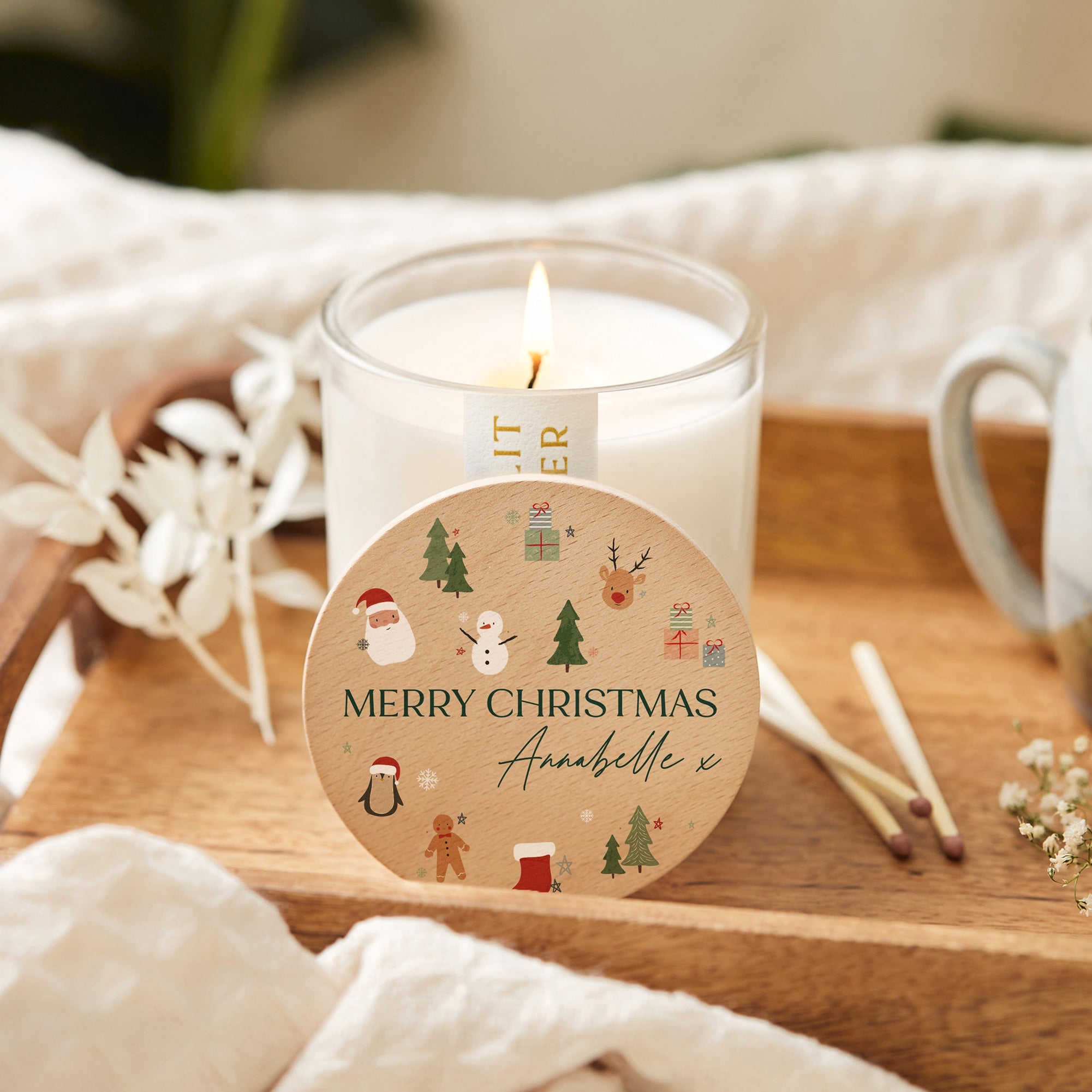 Christmas Gift for Her - Cute Personalised Candle with Festive Lid in Luxury Gift Box