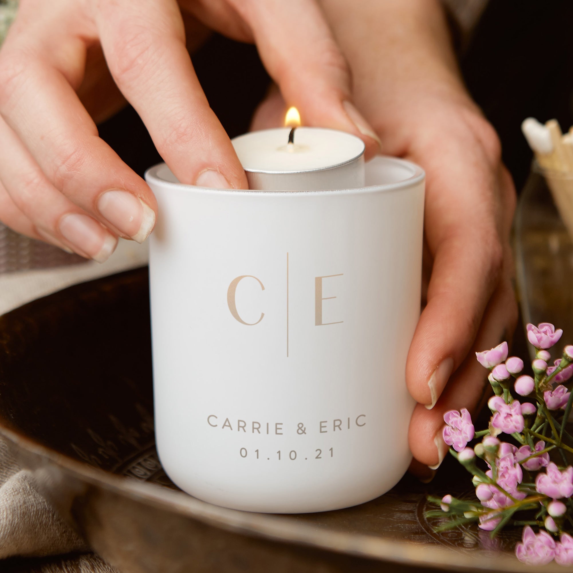 Wedding Engagement Birthday Gift Couples Initials Tea Light Holder Luxury Gift Box Ready