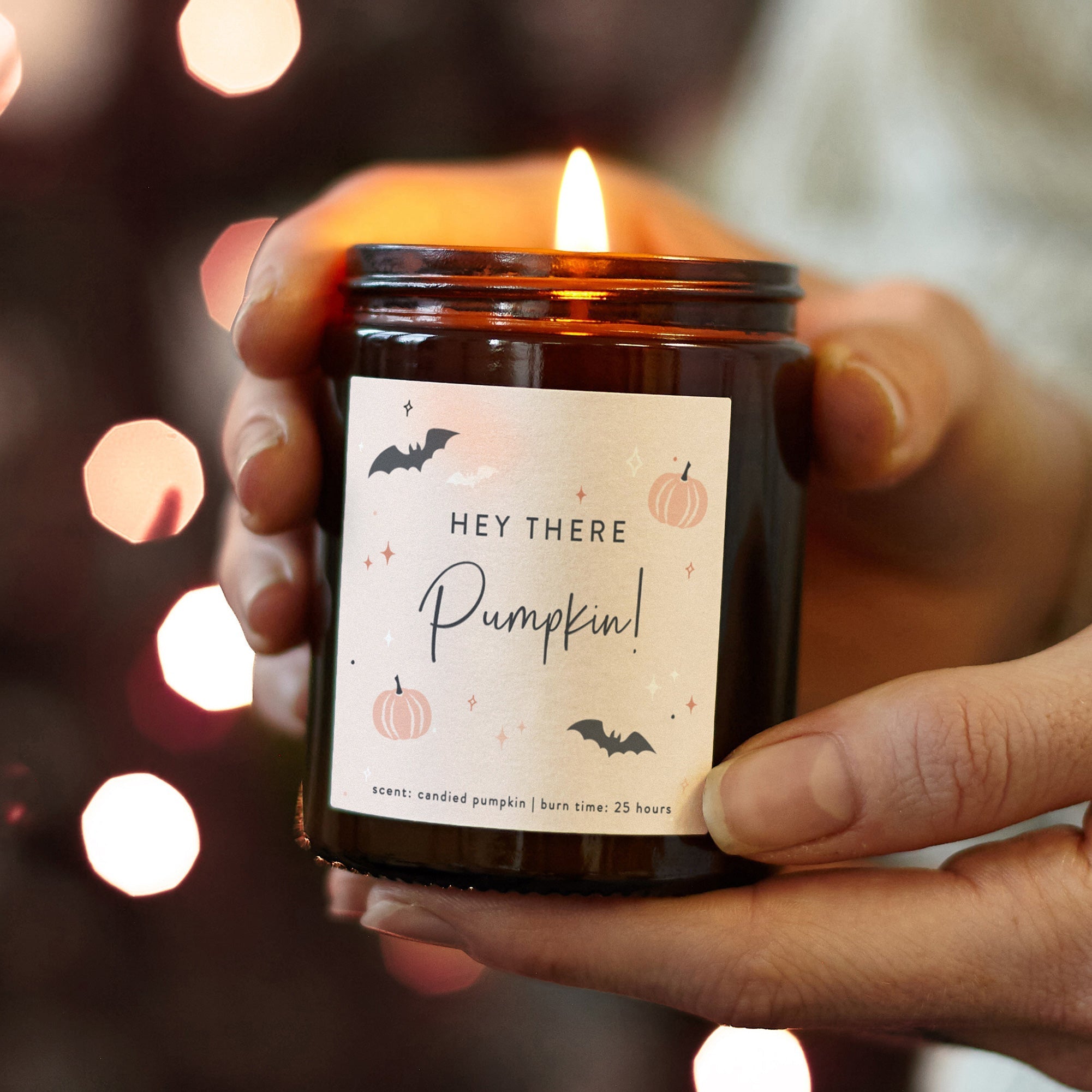 Halloween Gift Cute Candle Hey There Pumpkin with Spooky Bats in Luxury Gift Box