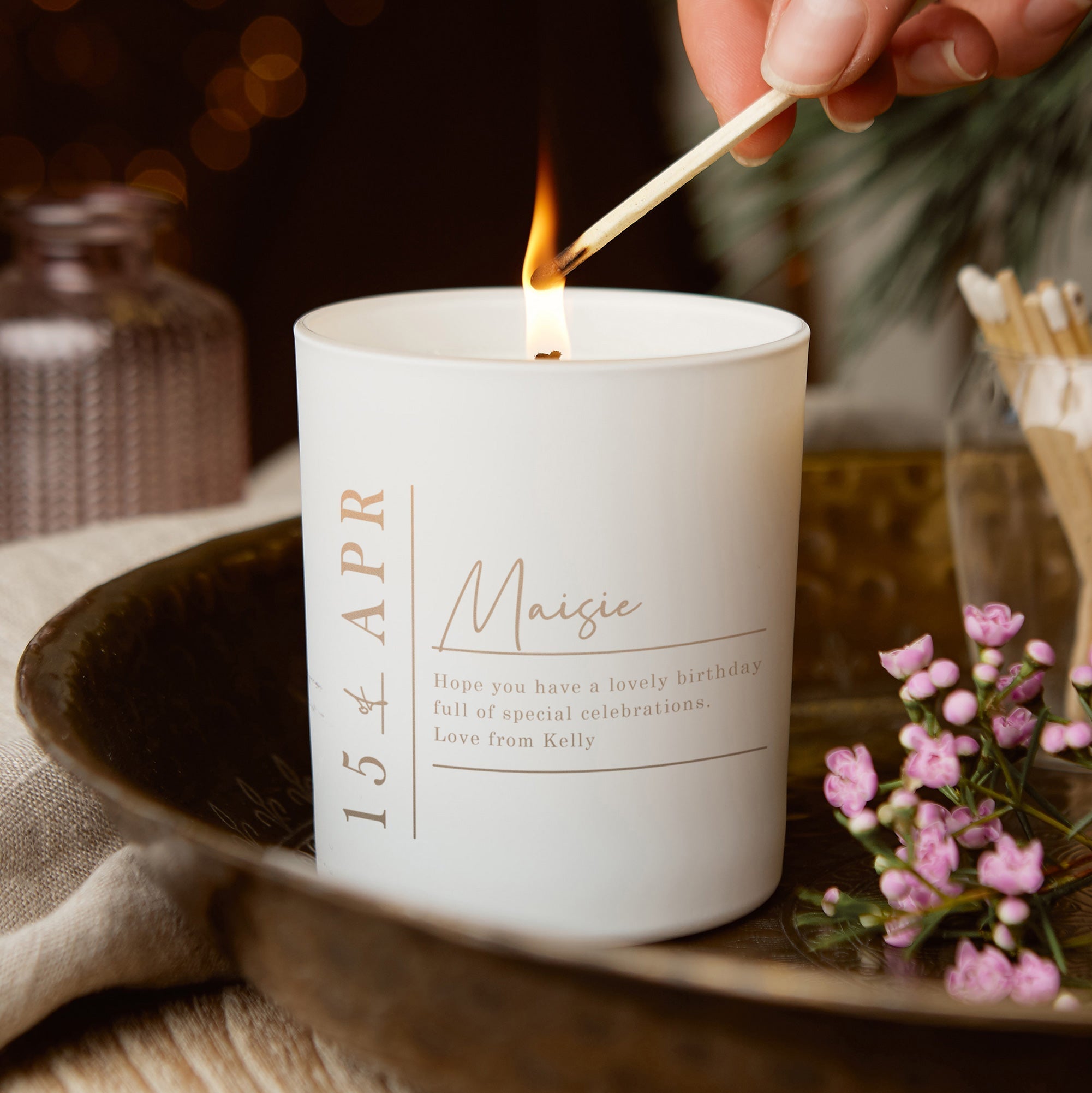 Birth Date Birthday Gift for Her Engraved Soy Wax Candle in Luxury Gift-Ready Box