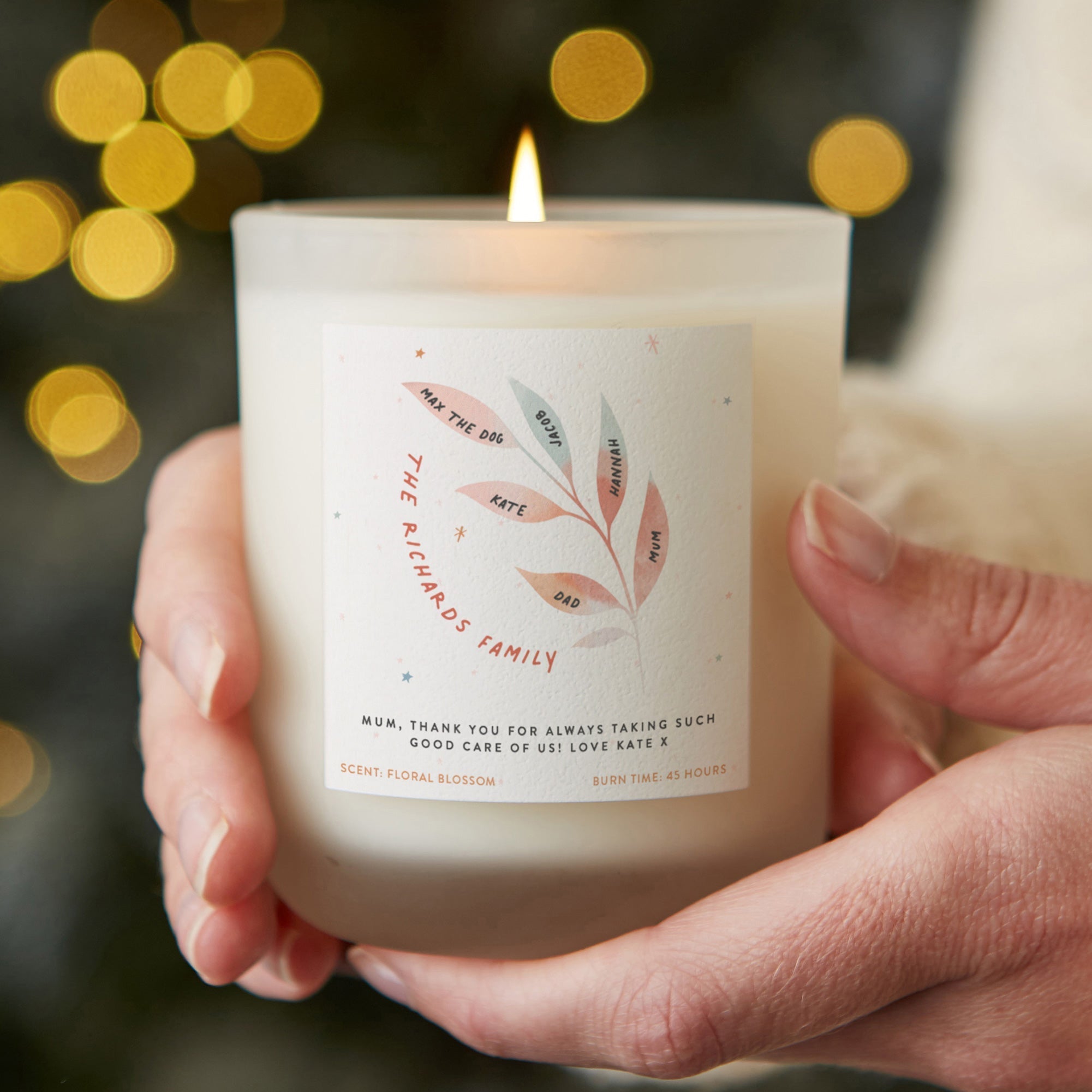 Birthday Thank You Christmas Gift Family Tree Rainbow White Candle in Luxury Box