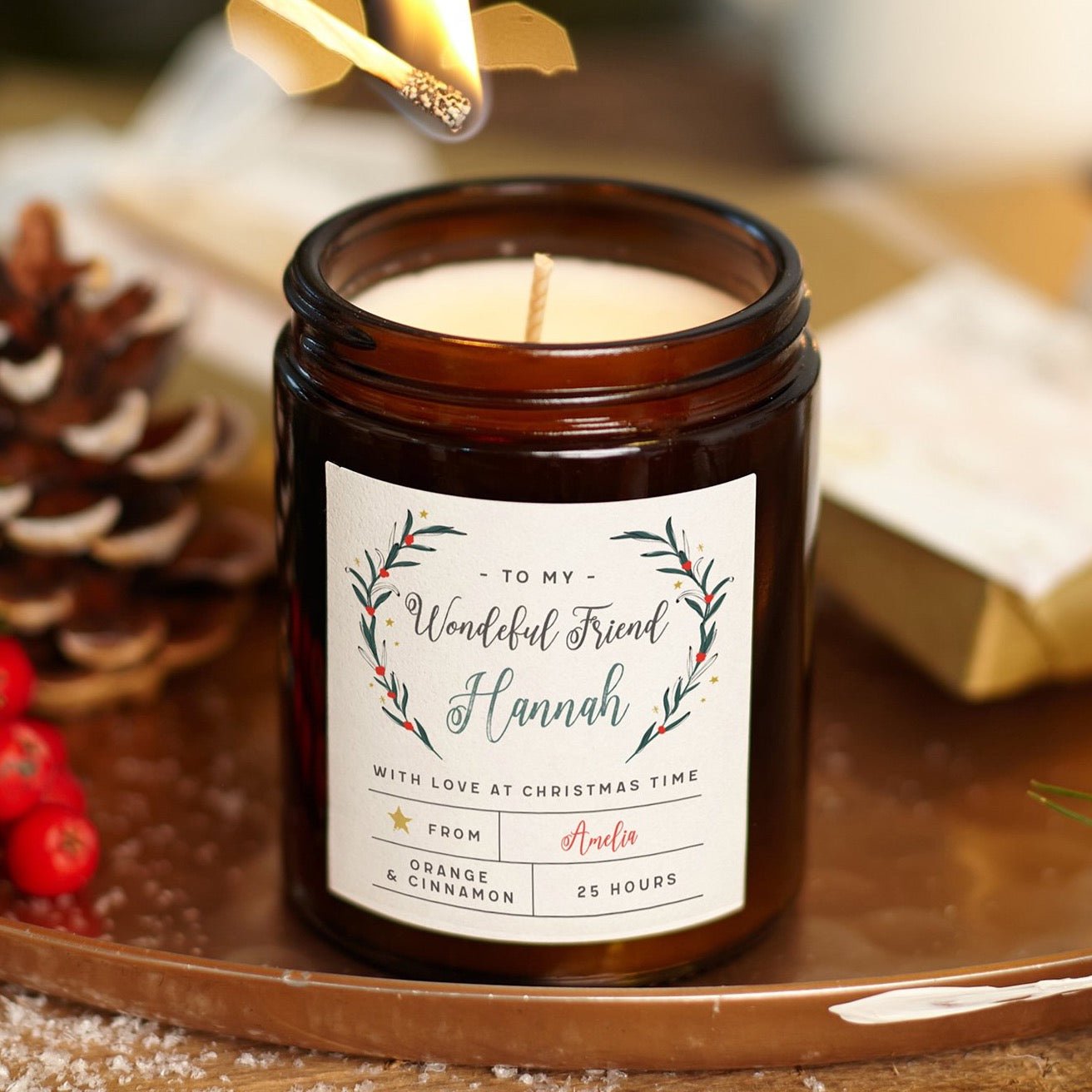 Christmas Gift Wonderful Friend Candle – Personalised Scented Luxury Gift-Ready Packaging