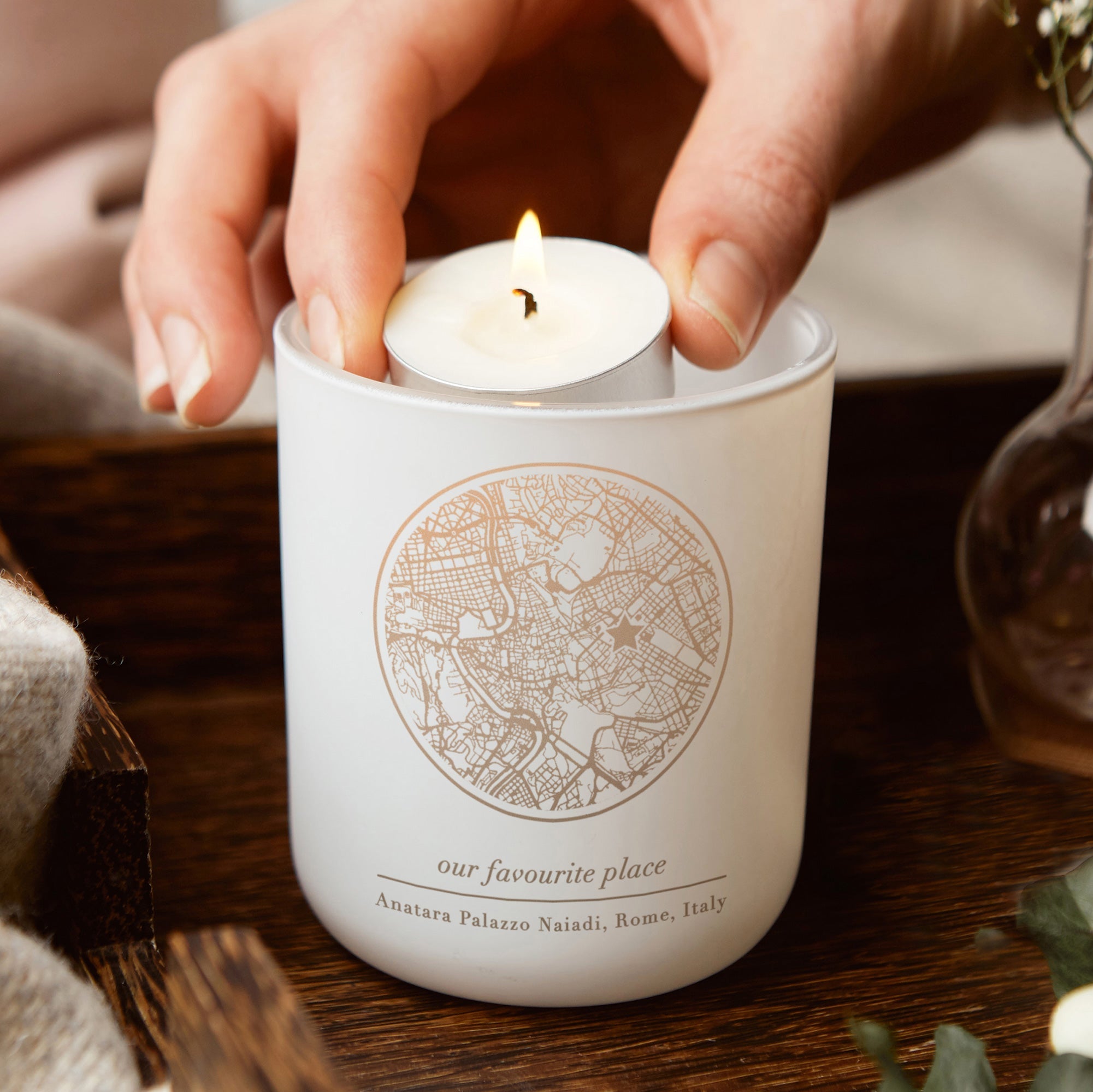 Birthday Gift for Her Any Map Tea Light Holder with Candles in Luxury Gift-Ready Box