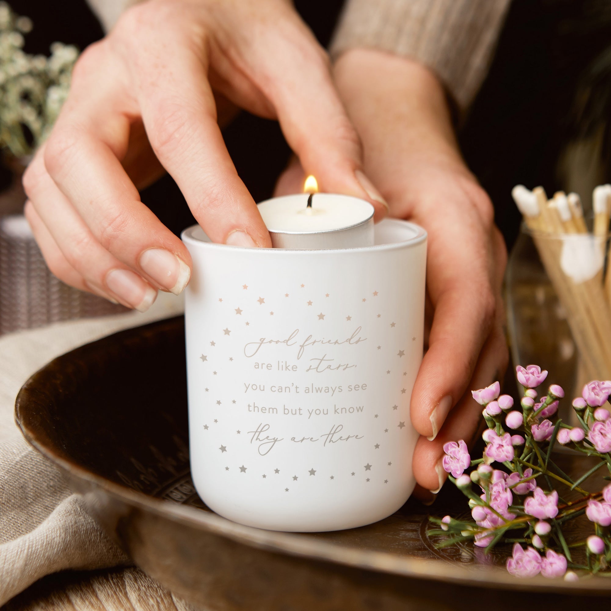 Birthday & Thank You Gift Good Friends Are Like Stars Tea Light Holder in Luxury Box