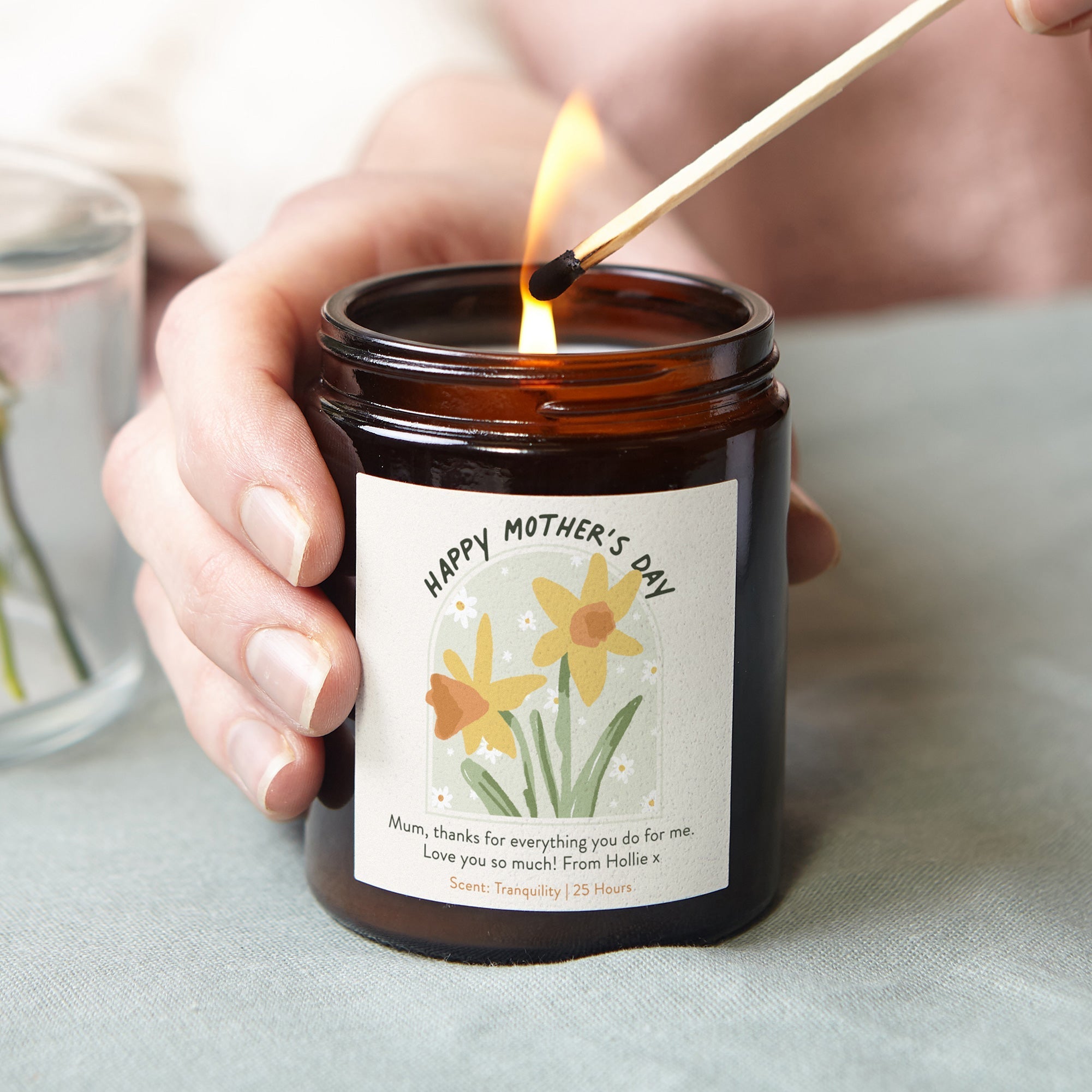 Mother’s Day Gift Daffodil Candle – Personalised Birth Flower, Luxury Gift-Ready Box