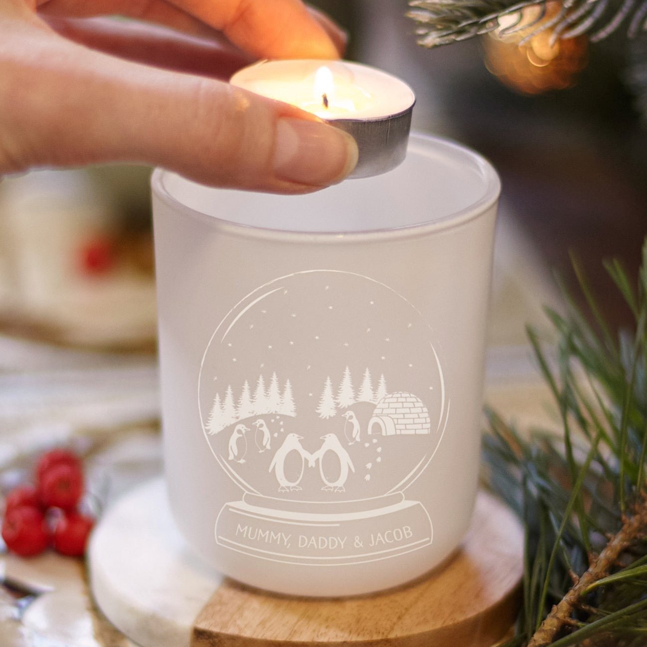 Christmas Gift Penguin Family Tea Light Holder Luxury Box Holiday Decor New Baby Snowglobe