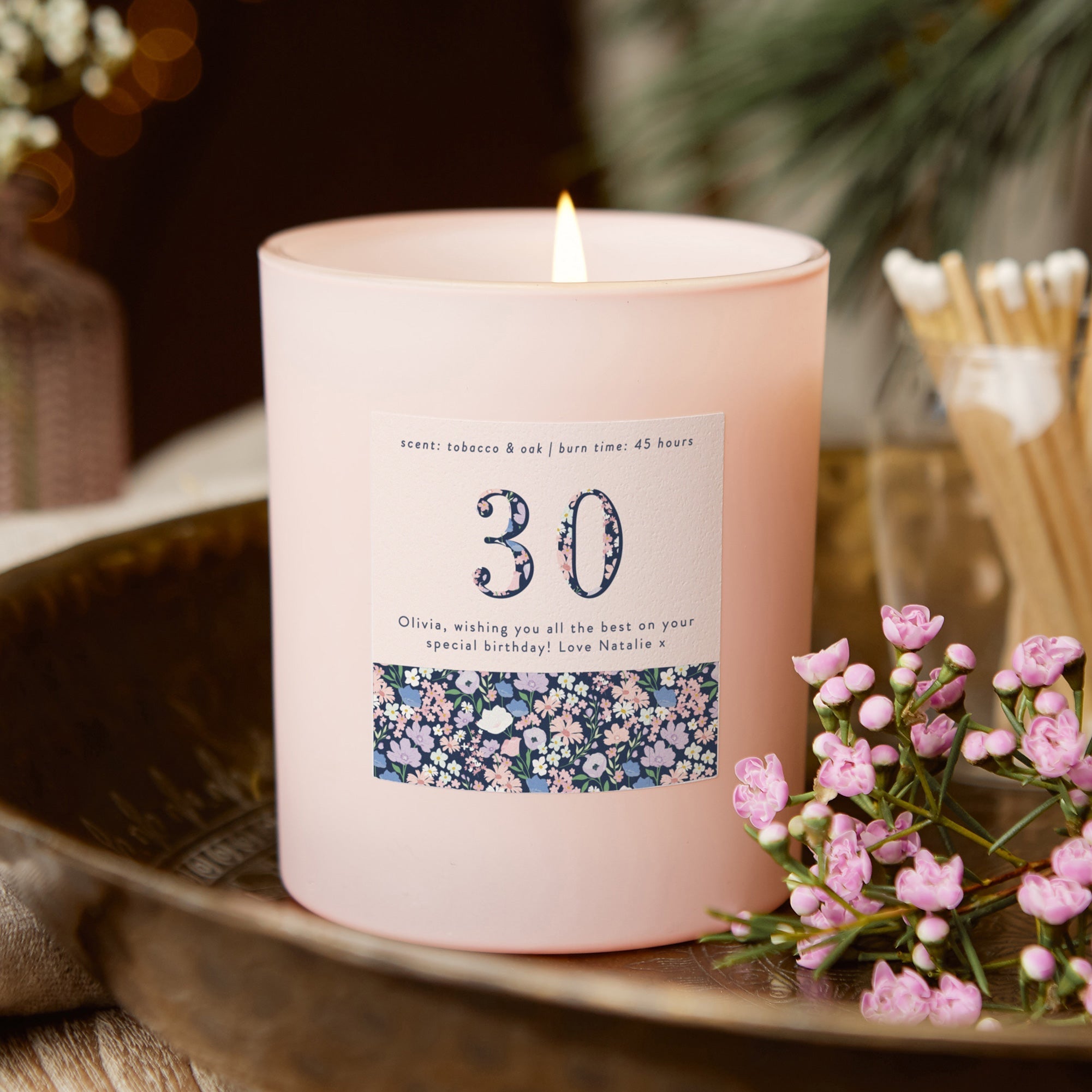 Birthday Gift Any Age Floral Pink Soy Candle with Luxury Gift-Ready Packaging