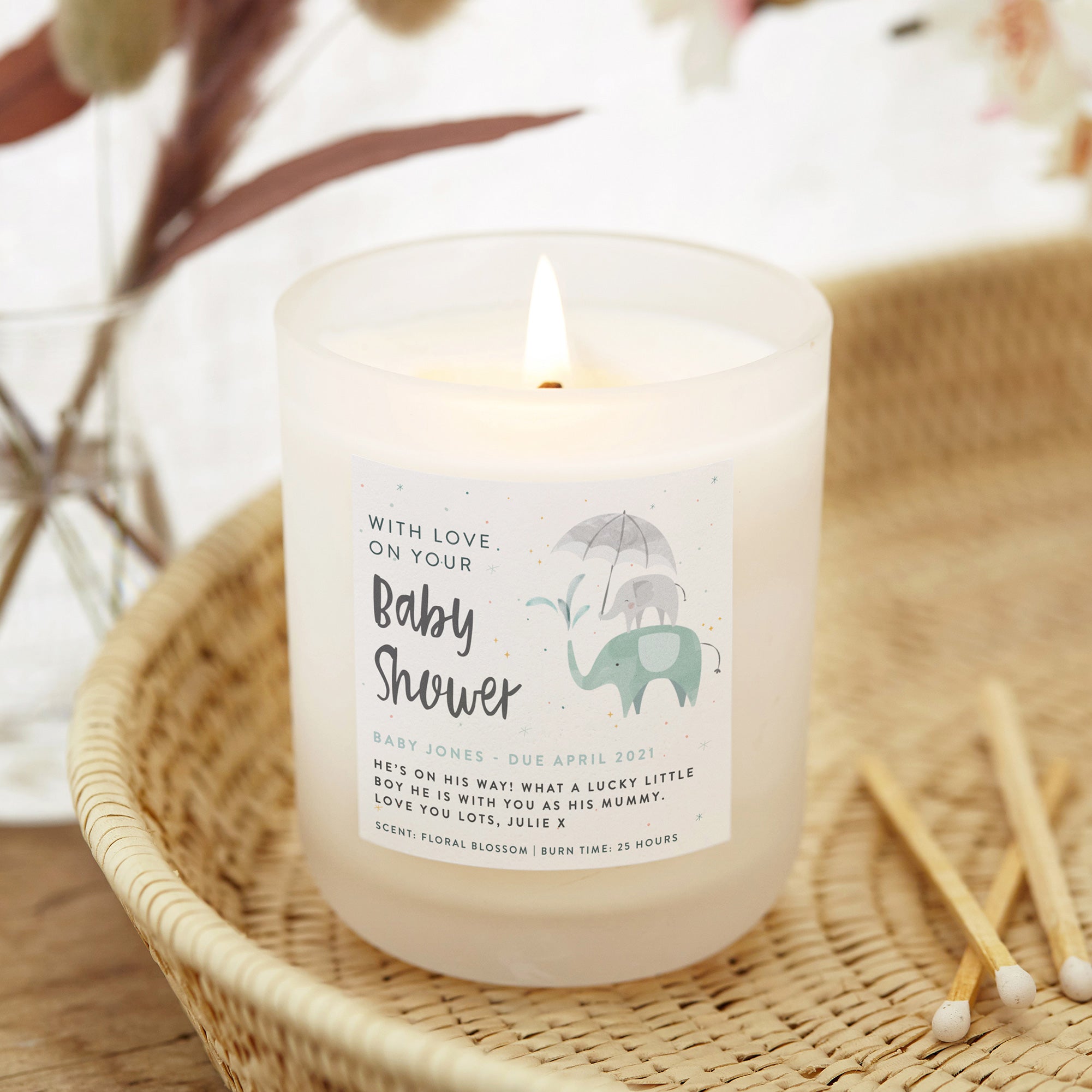 Baby Shower Gift Elephant Soy Wax Candle for Mum To Be in Luxury Gift Packaging