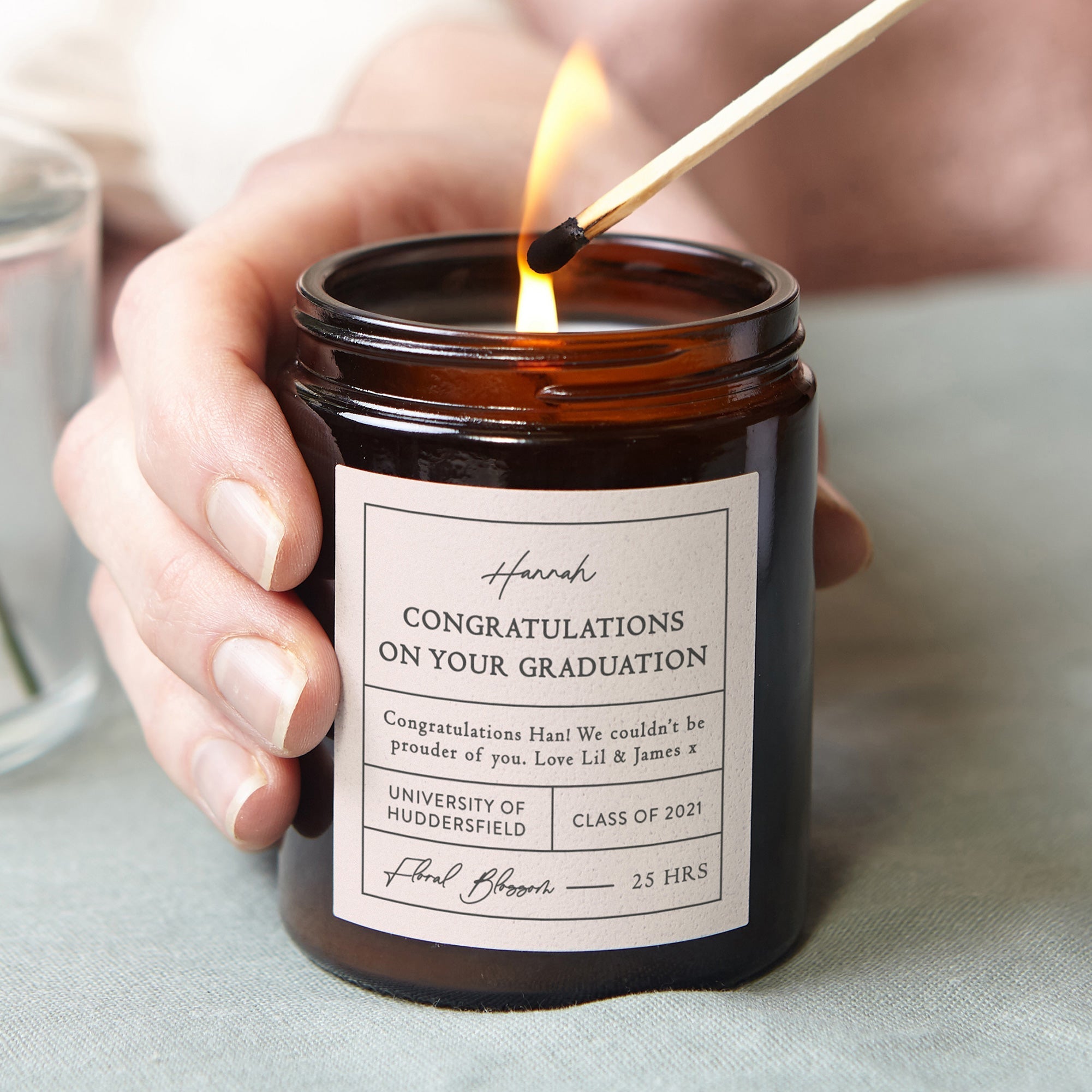 Graduation Gift Personalised Scented Candle with Custom Message in Luxury Gift Box