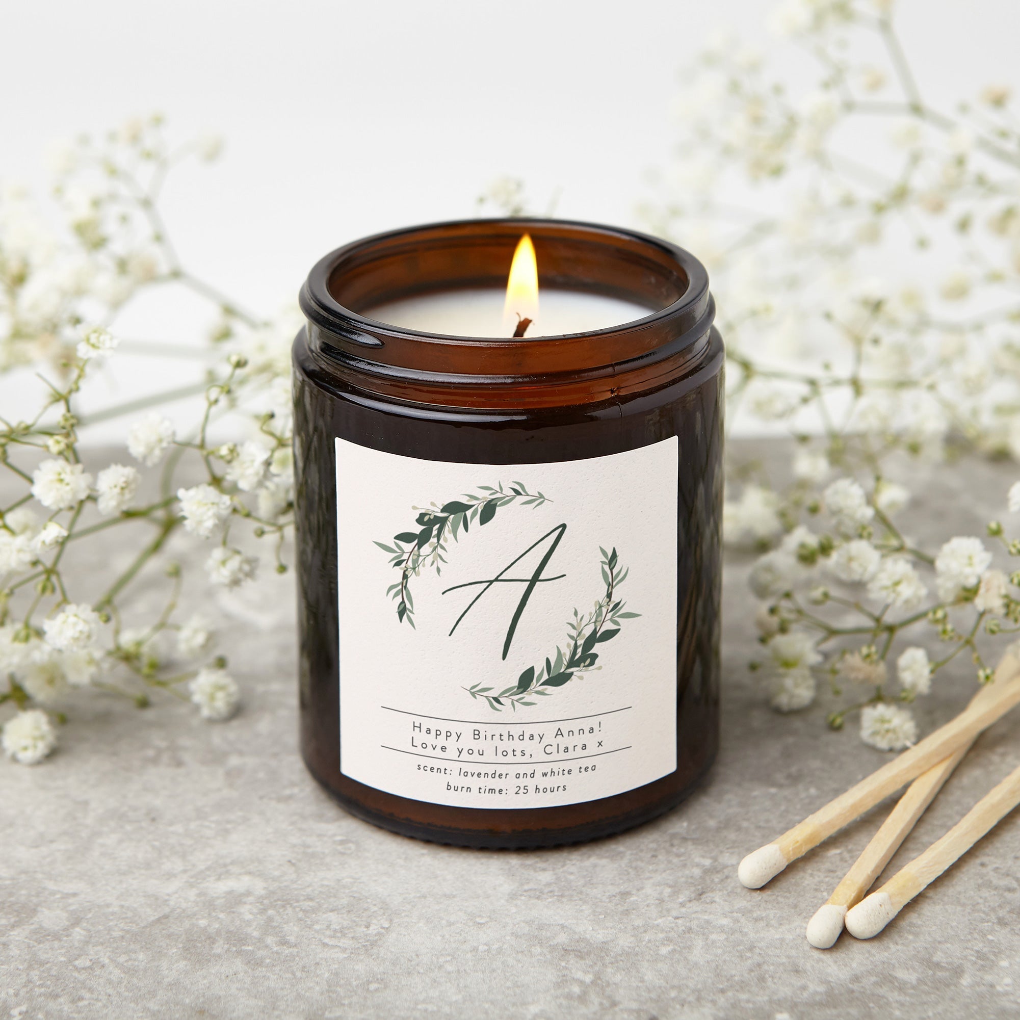 Birthday Gift for Her Personalised Initial Candle - Luxury Soy Wax, Gift-Ready Box