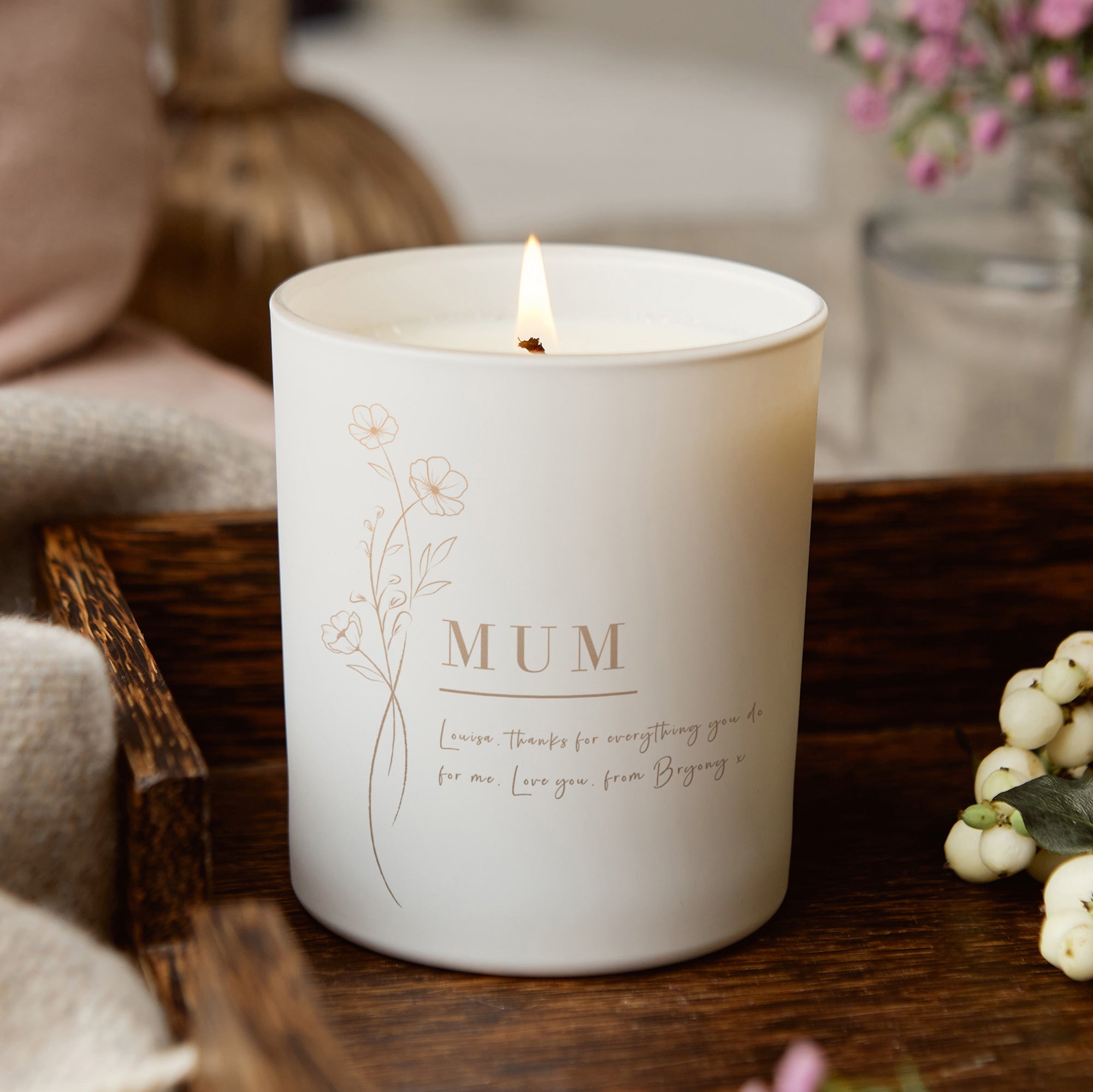 Birthday Thank You Gift Mum Floral Glow Through Candle in Luxury Gift-Ready Box