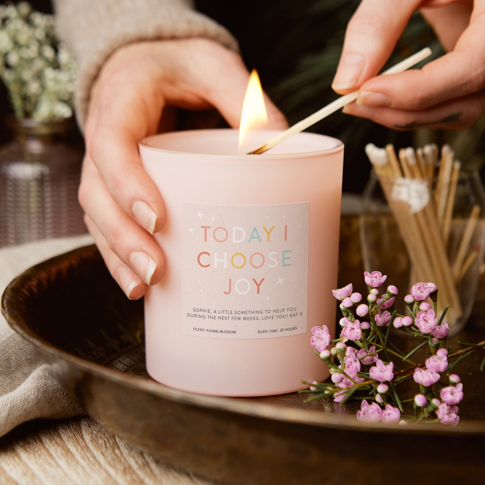 Thank You Gift Pink Soy Candle - Today I Choose Joy Affirmation in Luxury Gift Box