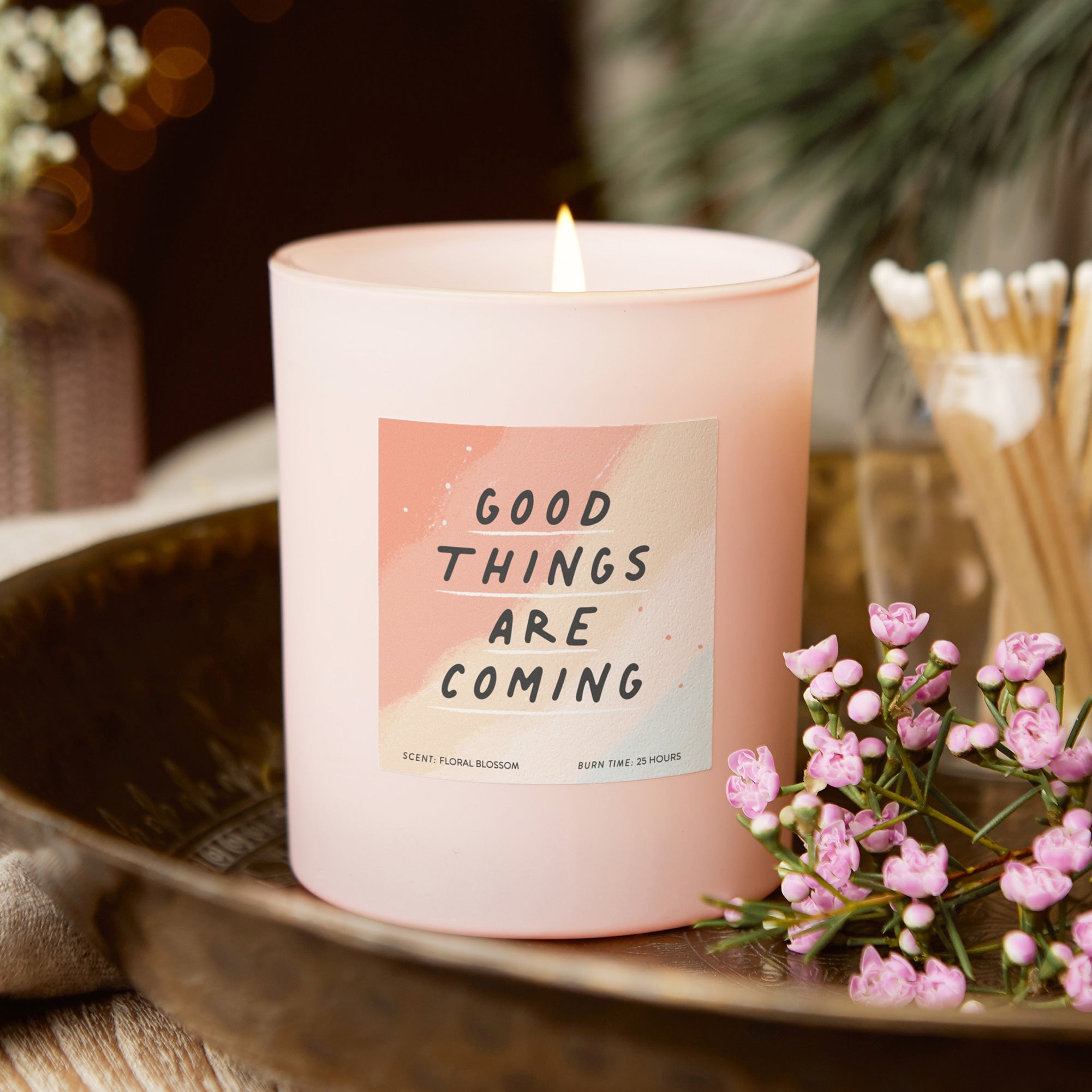Thinking of You Gift - Good Things Are Coming Pink Soy Wax Candle in Luxury Box