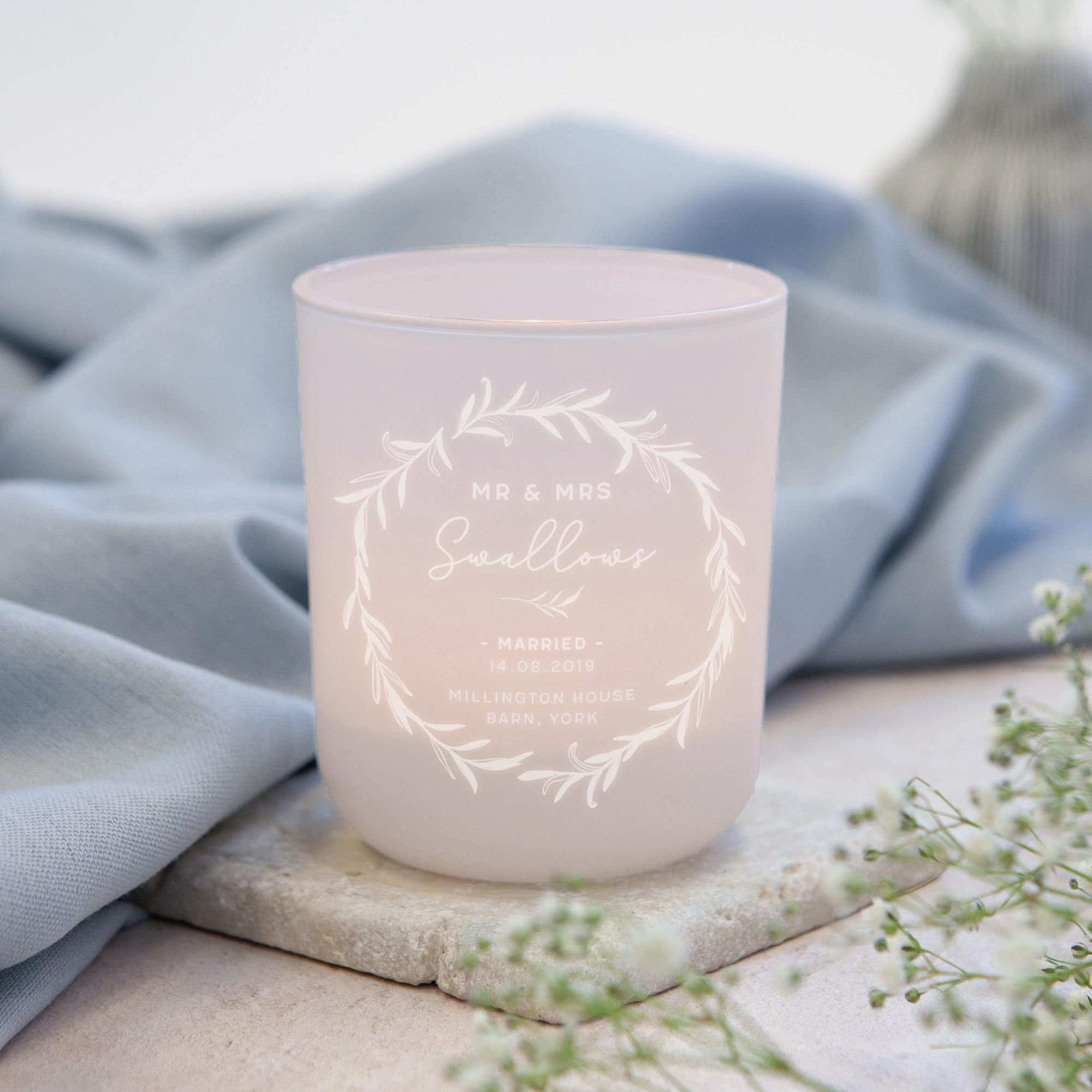 Wedding Gift Personalised Tea Light Holder with Soy Candles in Luxury Gift Box – Ideal Engagement