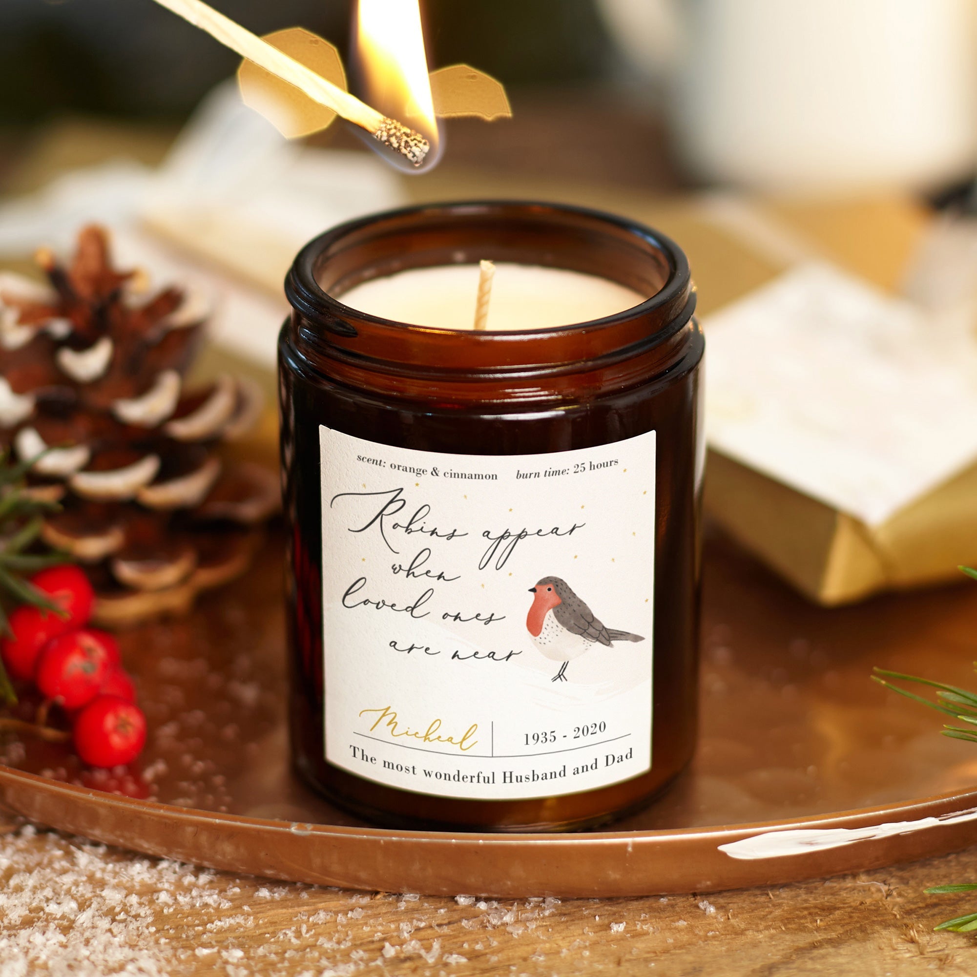 Remembrance Christmas Gift Candle - Personalised Memorial Soy Wax in Luxury Gift Box