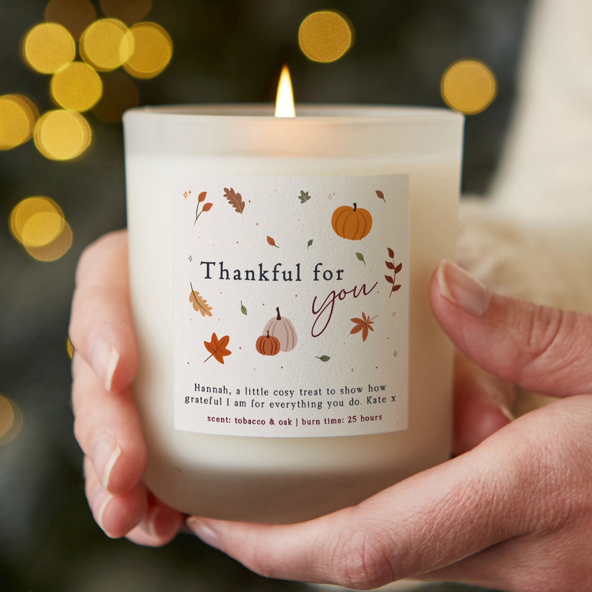 Thanksgiving Gift Thankful For You Candle – Personalized Fall Scented Gift in Luxury Box