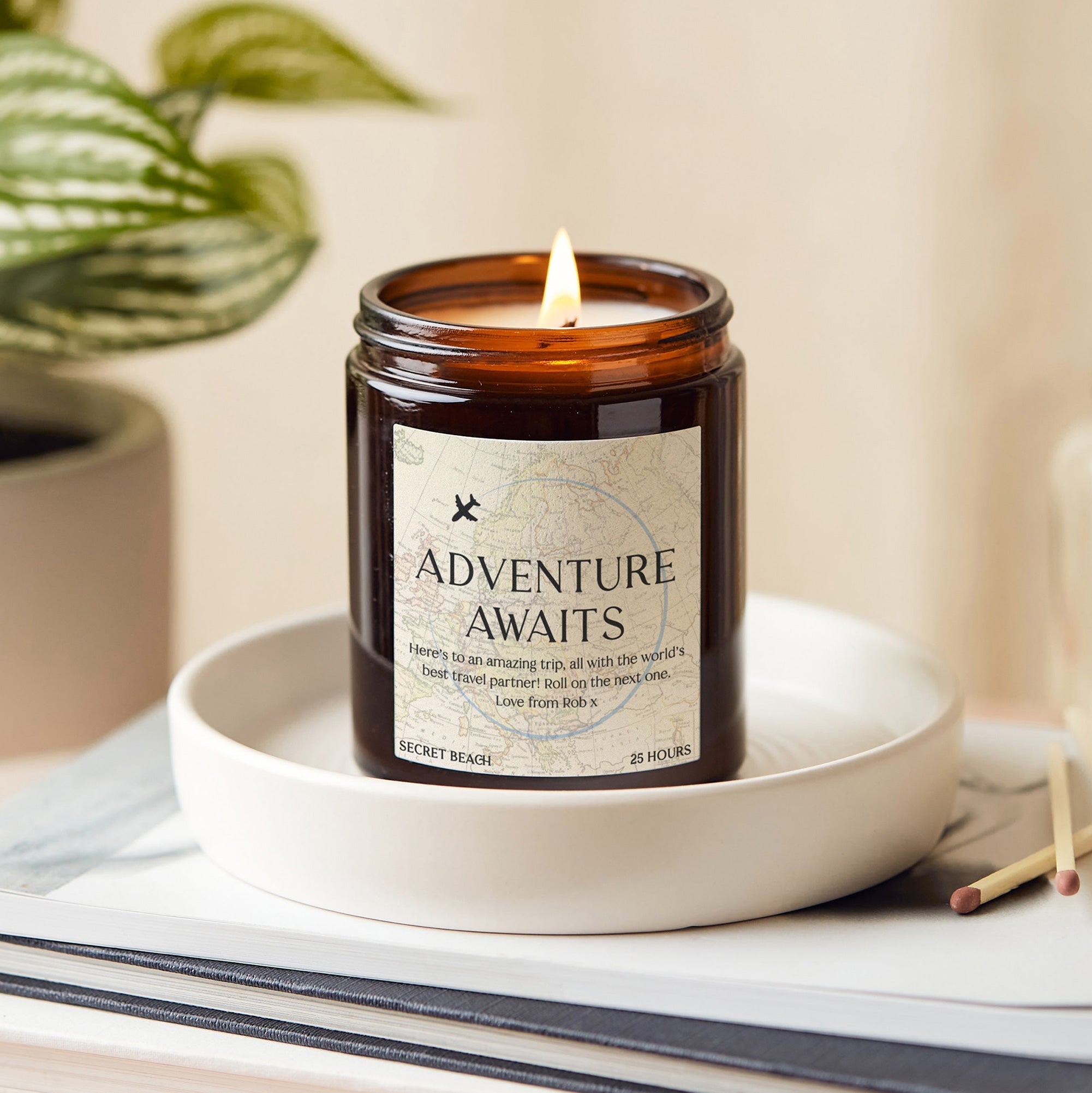 Travel Gift Personalised Adventure Awaits Candle – Scented Keepsake in Luxury Gift Box