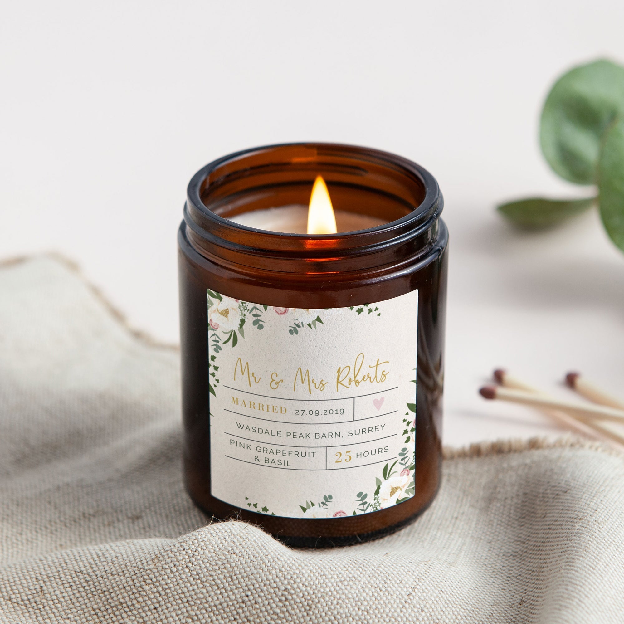 Wedding Gift Floral Candle – Personalised Soy Wax Scented Candle in Luxury Gift Box