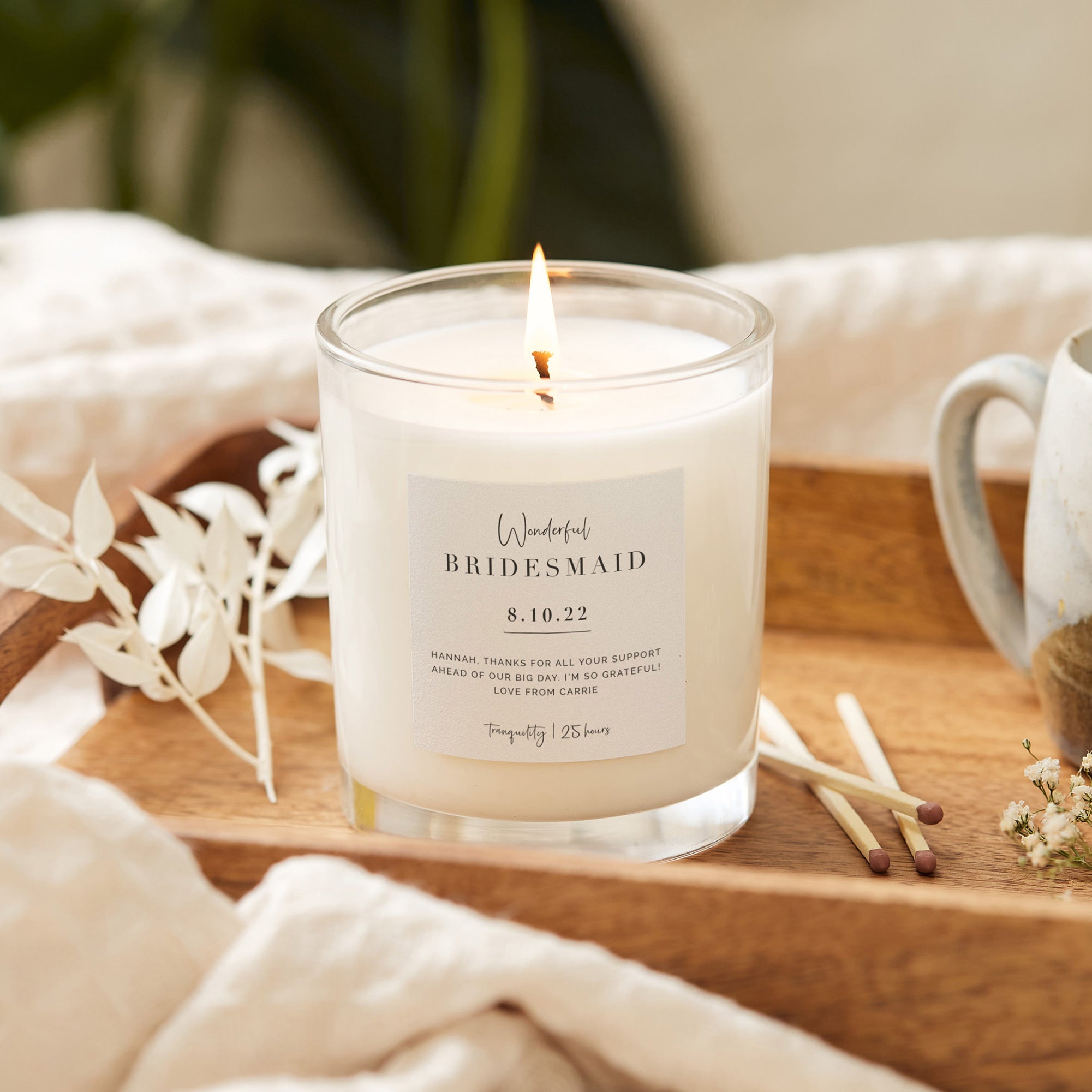 Wedding Gift Luxury Bridesmaid Candle – Personalised Thank You Gift in Gift-Ready Box