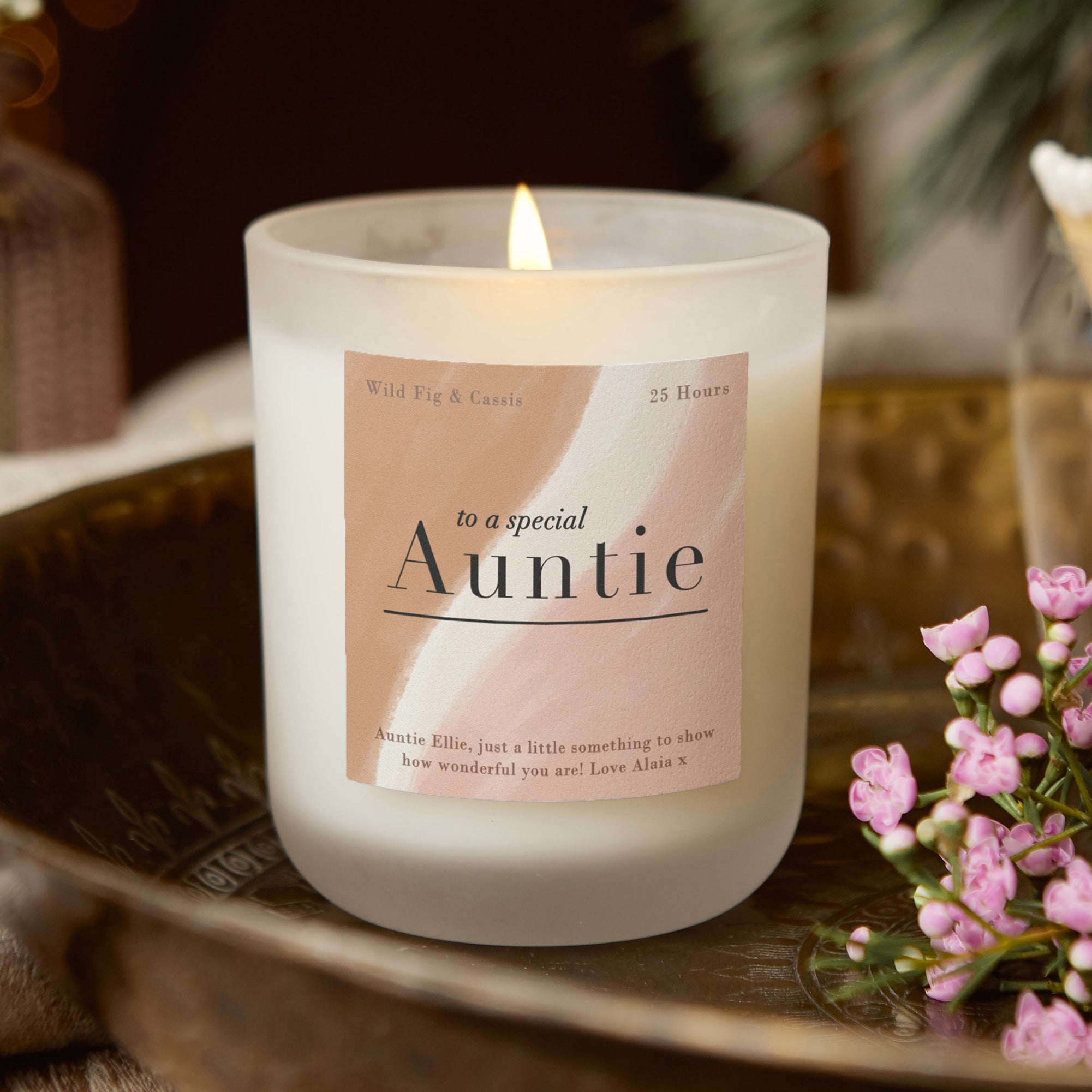 Auntie Christmas Gift Personalised Frosted Candle - Kindred Fires