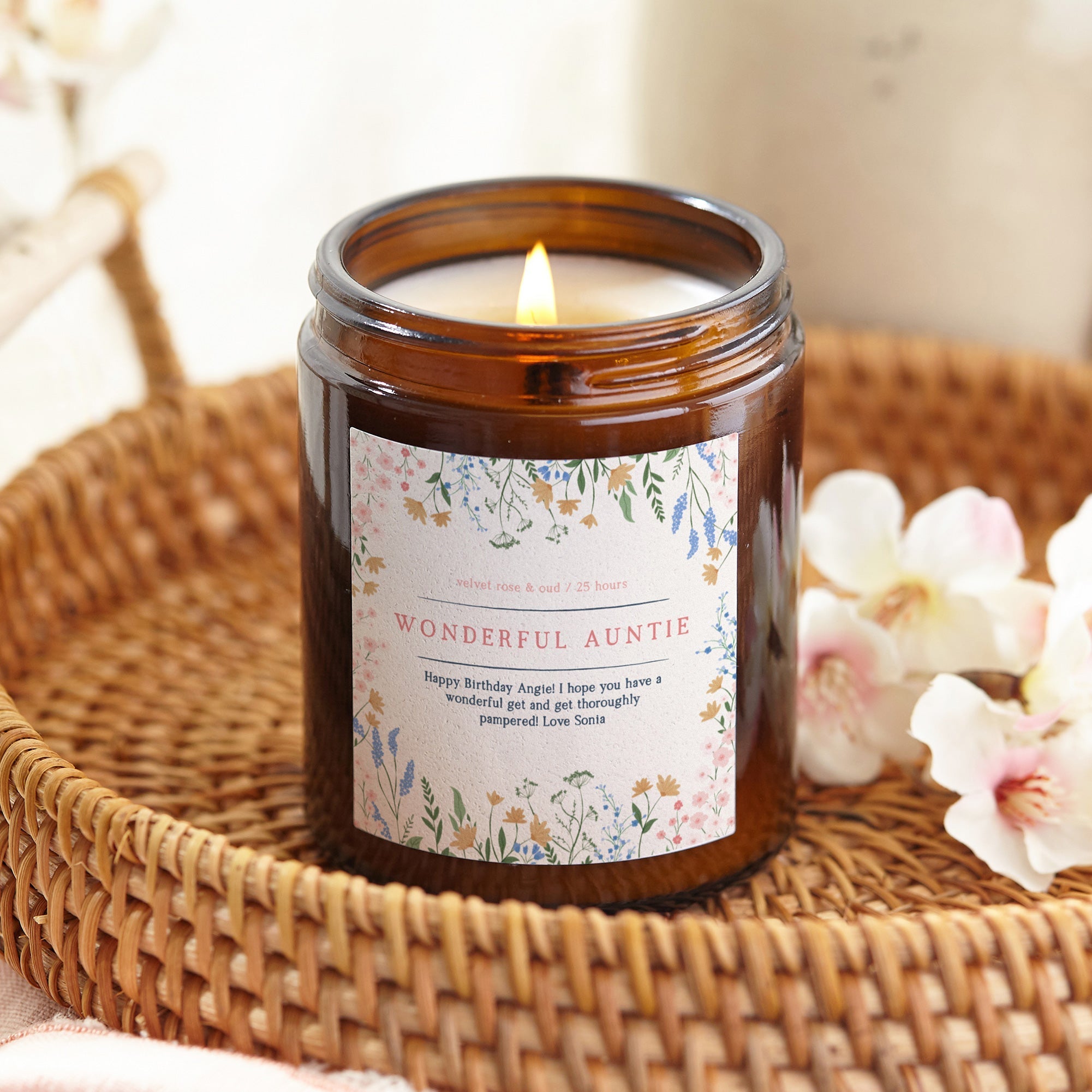 Auntie Gift Birthday Floral Candle - Kindred Fires