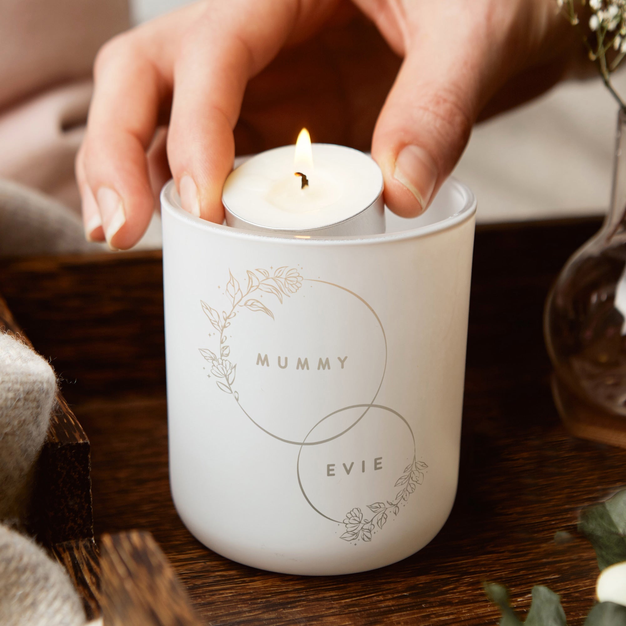 Christmas Gift for Mum from Daughter Looped Names Tealight Holder - Kindred Fires