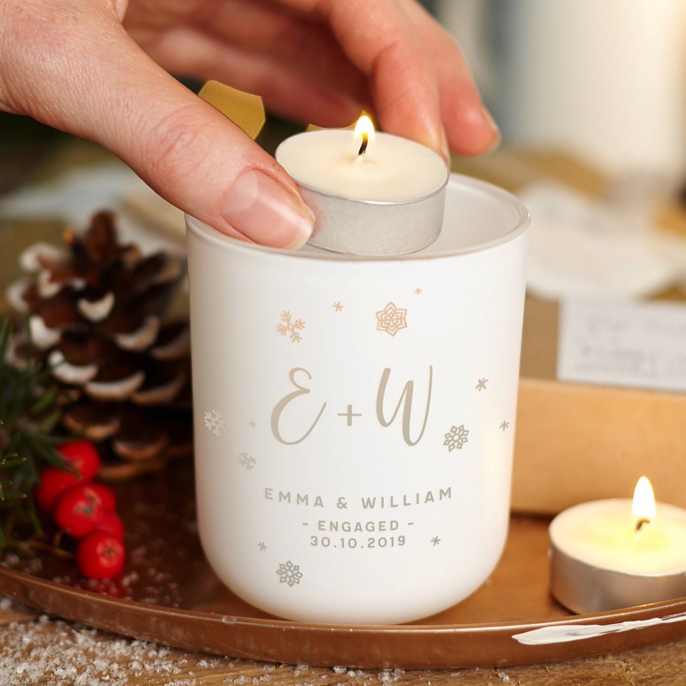 Engagement Christmas Tealight Holder Candle - Kindred Fires