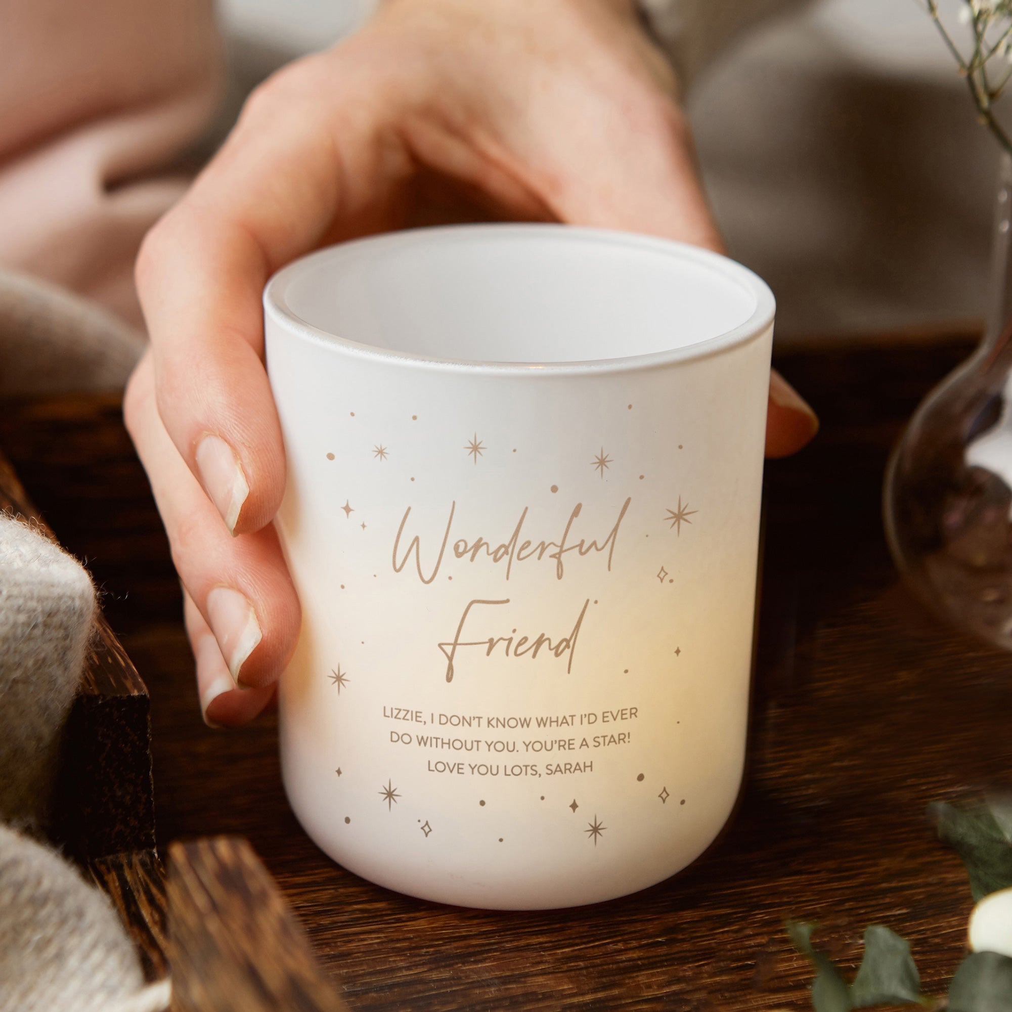 Christmas Gift for Her Friend Glow Through Tealight Holder with Candles - Kindred Fires