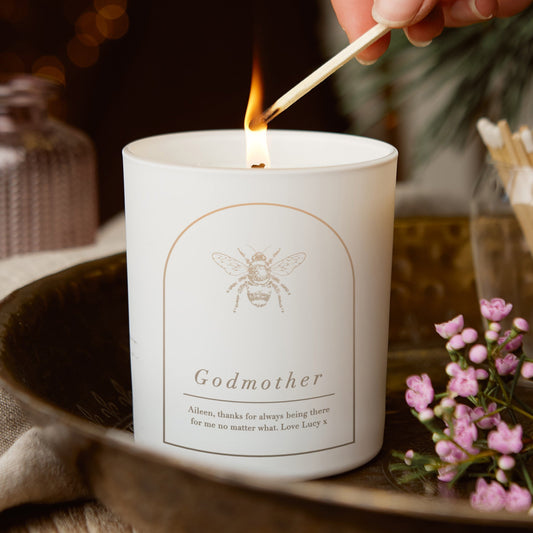 Godmother Christmas Gift Personalised Bee Candle - Kindred Fires