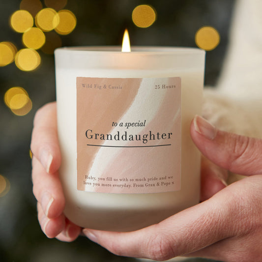 Granddaughter Christmas Gift Personalised Frosted Candle - Kindred Fires
