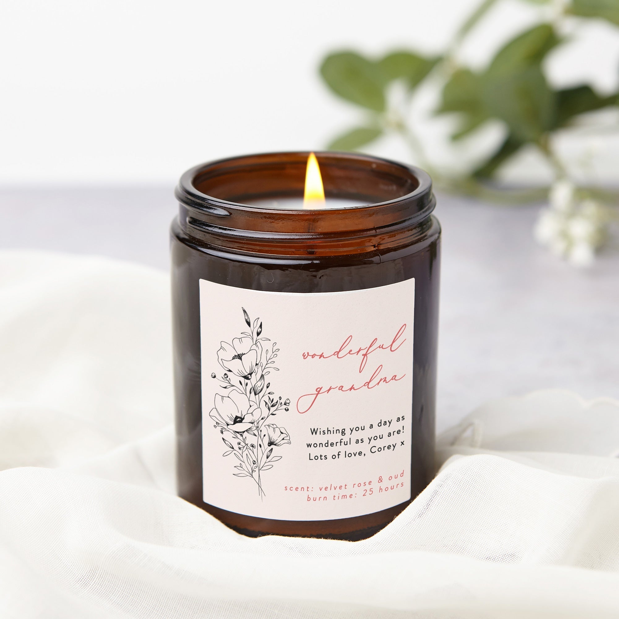 Grandma Birthday Gift Personalised Candle - Kindred Fires