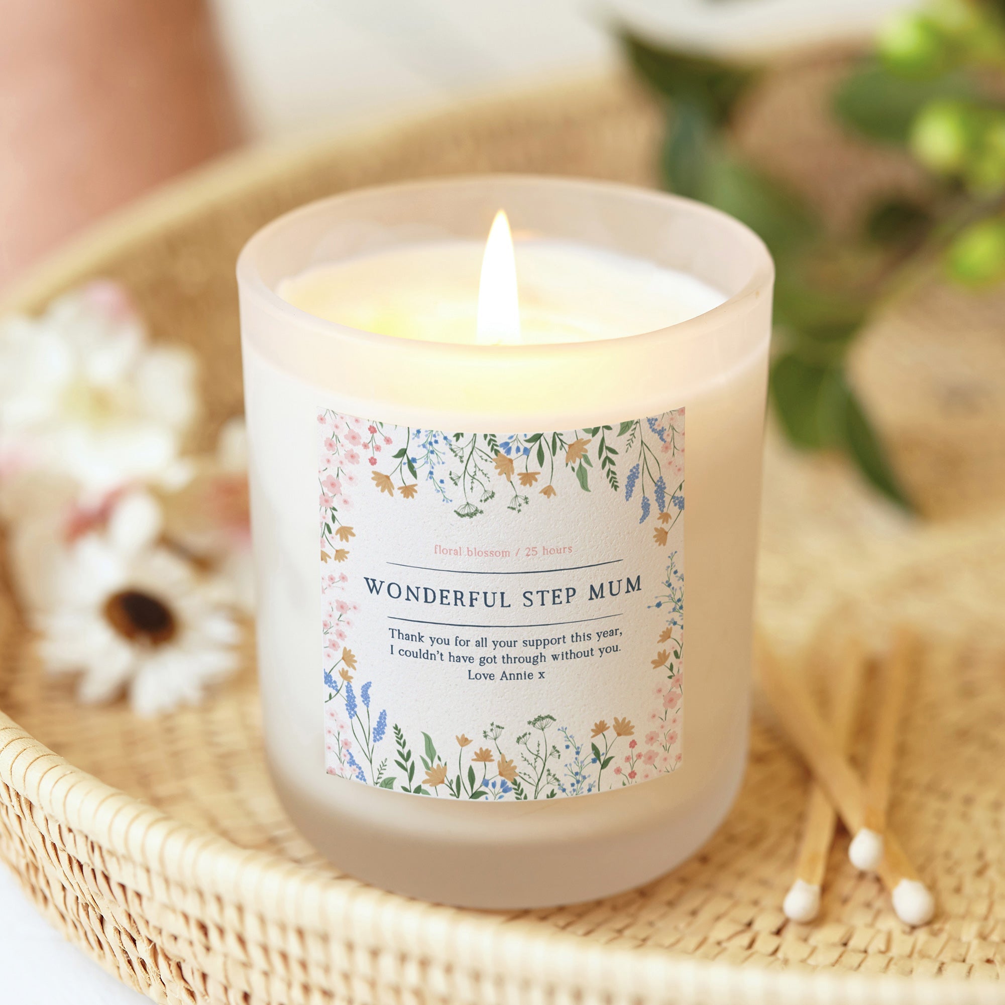 Mother's Day Gift Step Mum Floral Personalised Candle - Kindred Fires