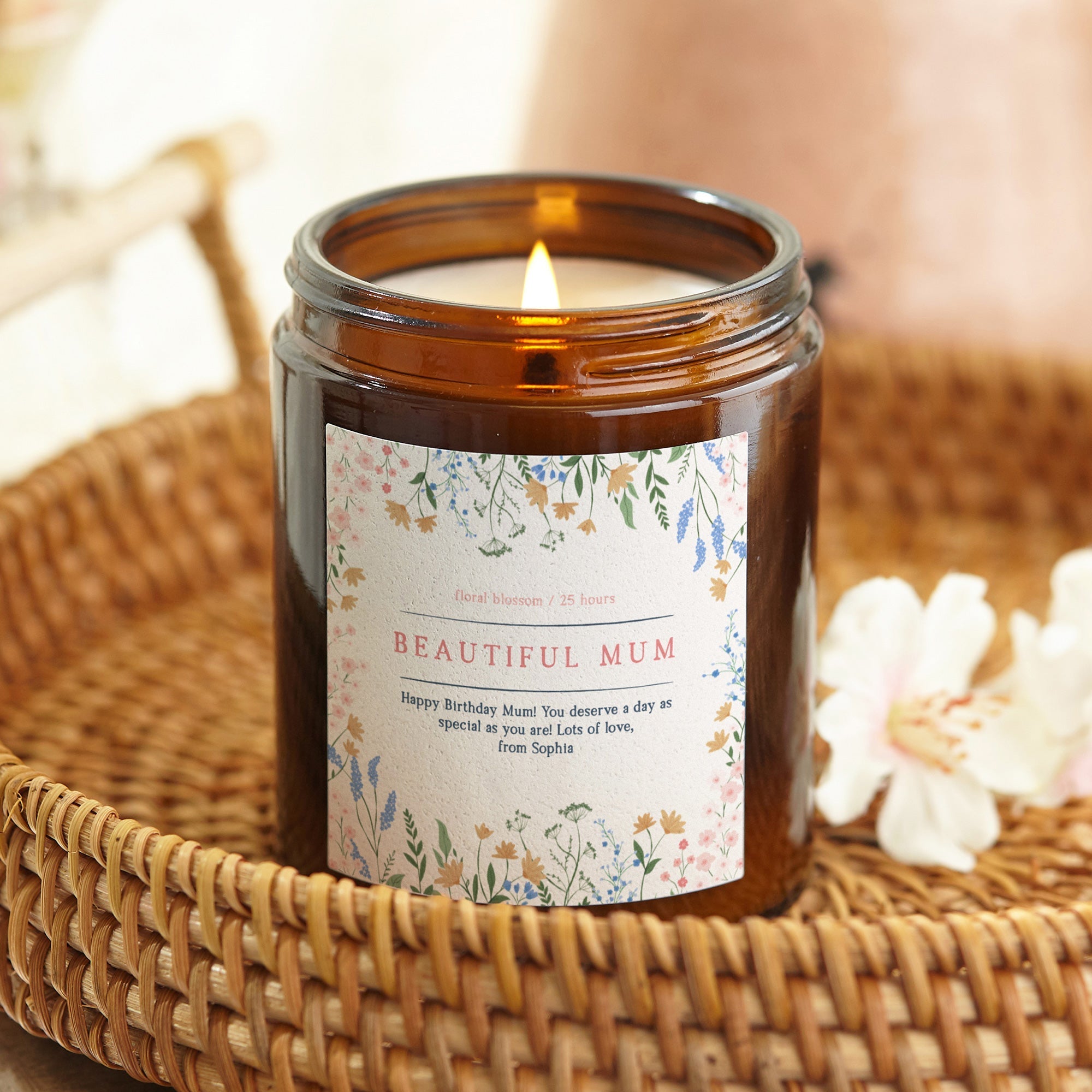 Mum Gift Birthday Floral Candle - Kindred Fires