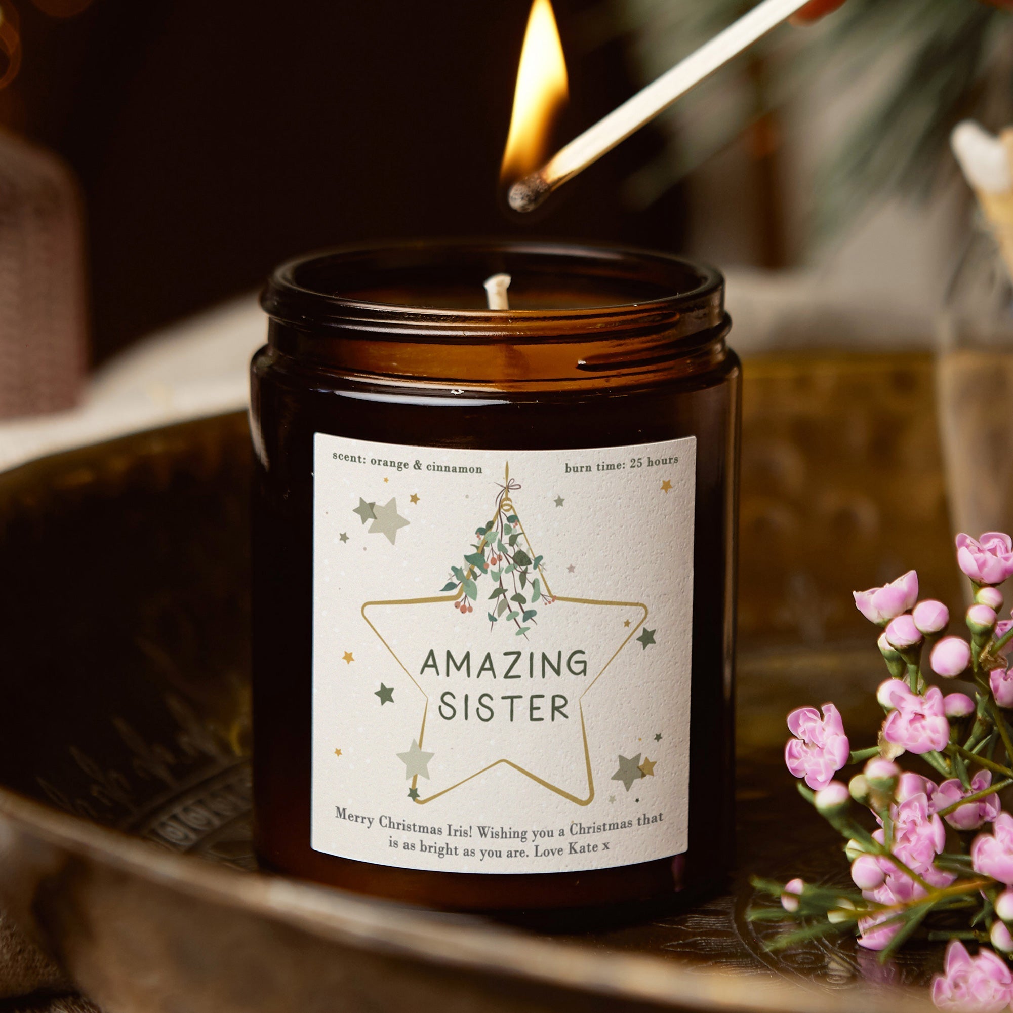 Sister Christmas Gift Star Candle - Kindred Fires